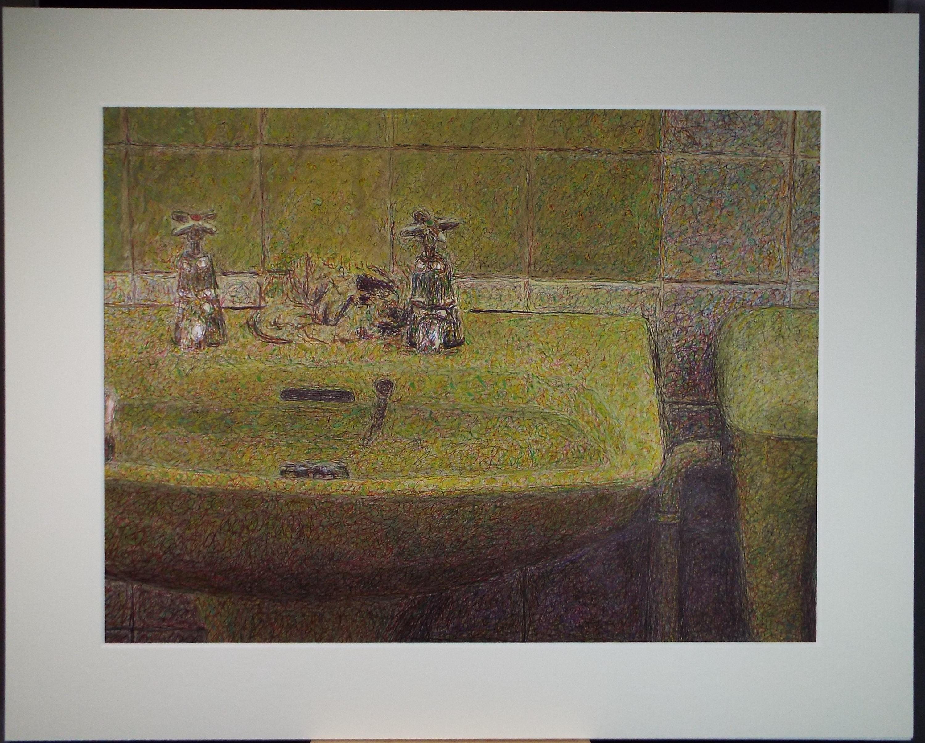 Original Coloured Pencil & Ballpoint pen, Avocado Bathroom Suite', Unknown Artist, Circa 1980's