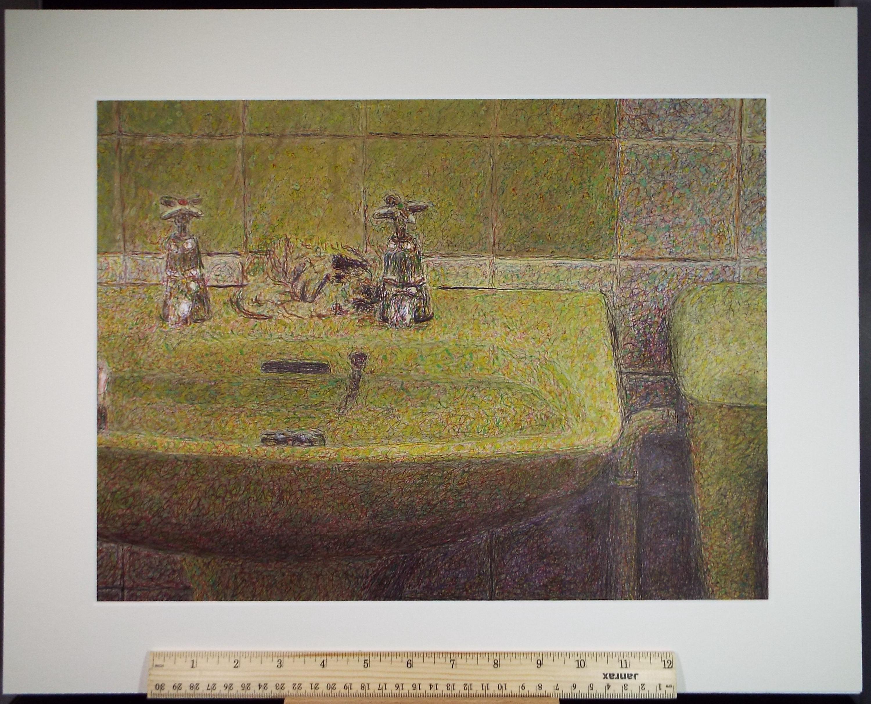 Original Coloured Pencil & Ballpoint pen, Avocado Bathroom Suite', Unknown Artist, Circa 1980's