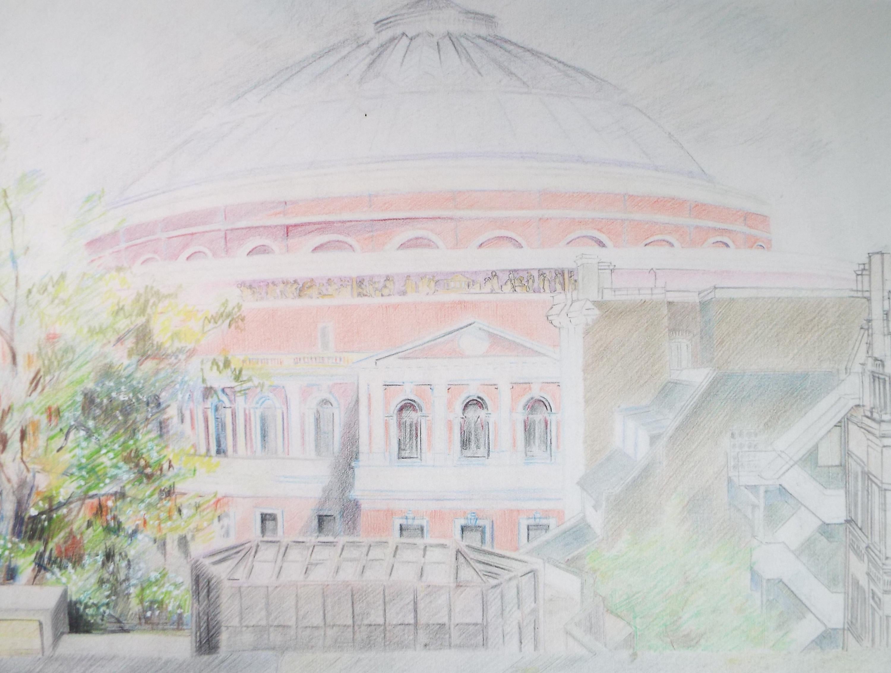 Original Coloured Pencil Drawing ,'Royal Albert Hall', Edmund Caswell (1938-1996), circa 1980's