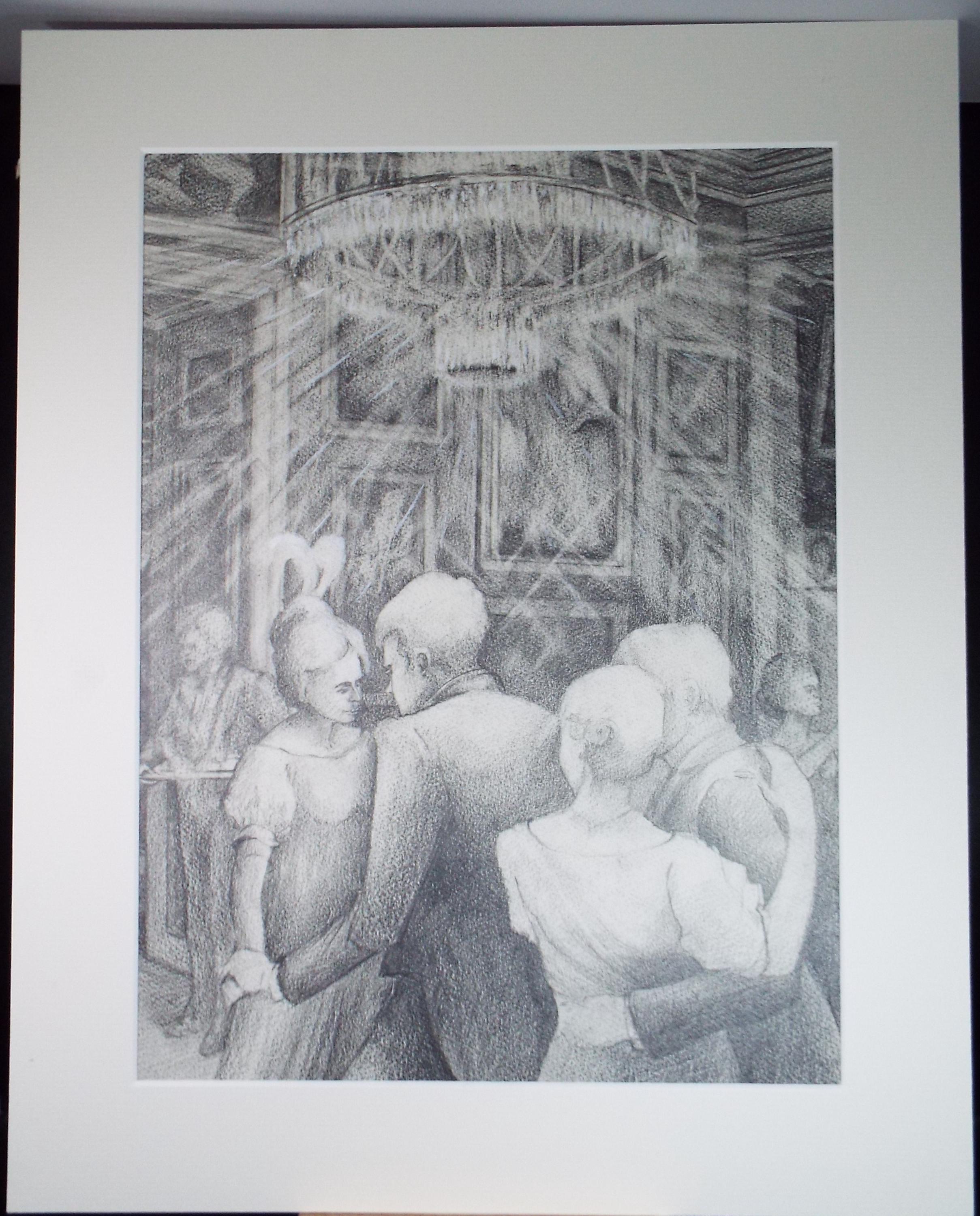 Original Pencil Drawing heightened with white,'In the Ballroom', Edmund Caswell (1938-1996), circa 1980's