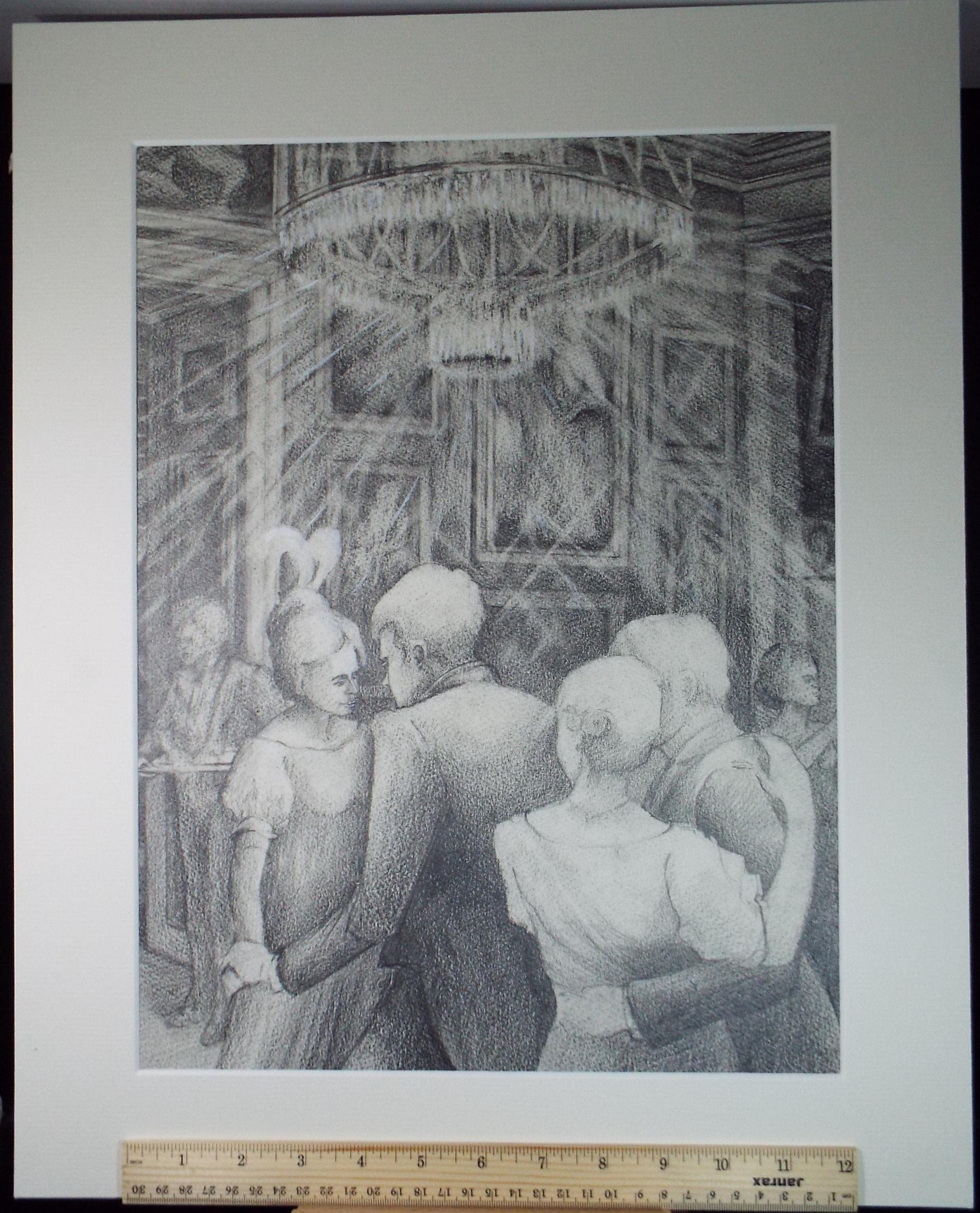 Original Pencil Drawing heightened with white,'In the Ballroom', Edmund Caswell (1938-1996), circa 1980's