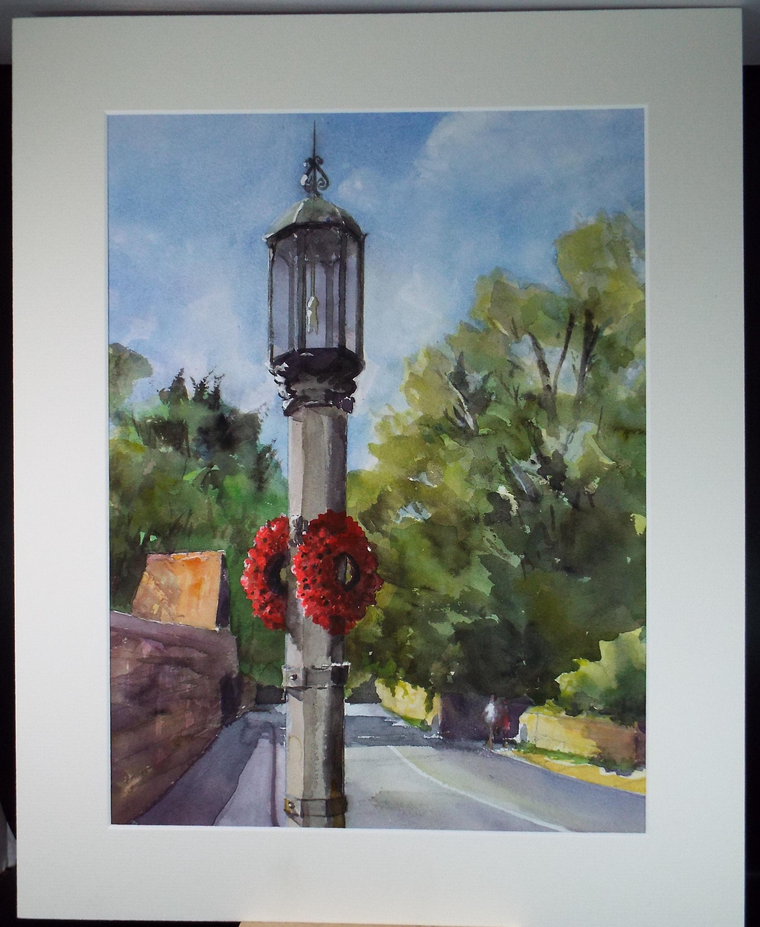 Original Watercolour, 'Memorial Lamp post', June Bevan, c1990's