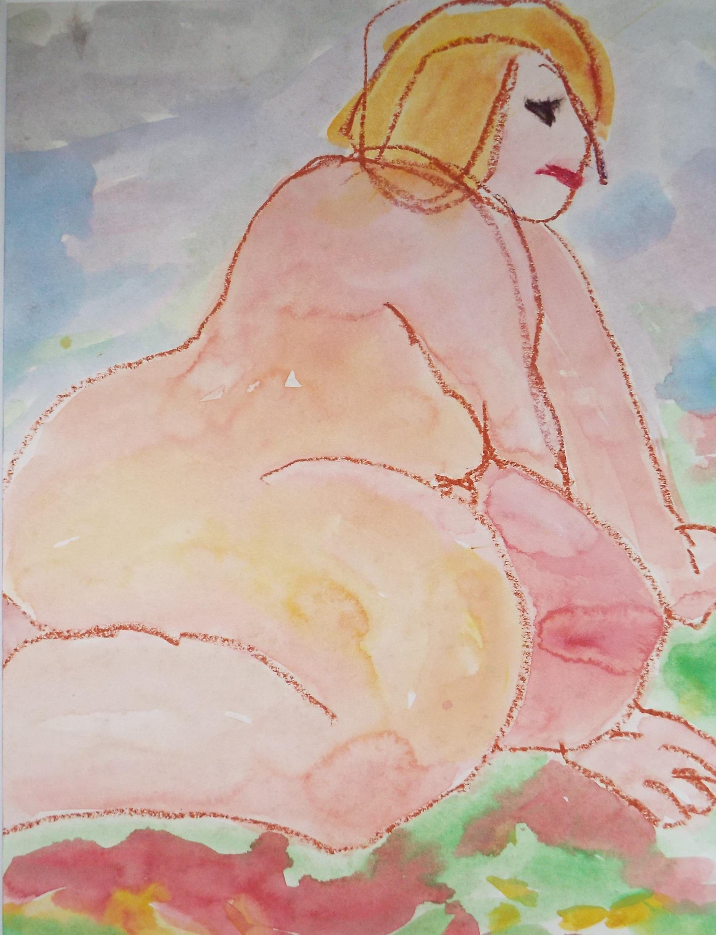 Original Watercolour and Pastel,' Seated Nude', Circa 1990's, Barbara Karn (b1949)