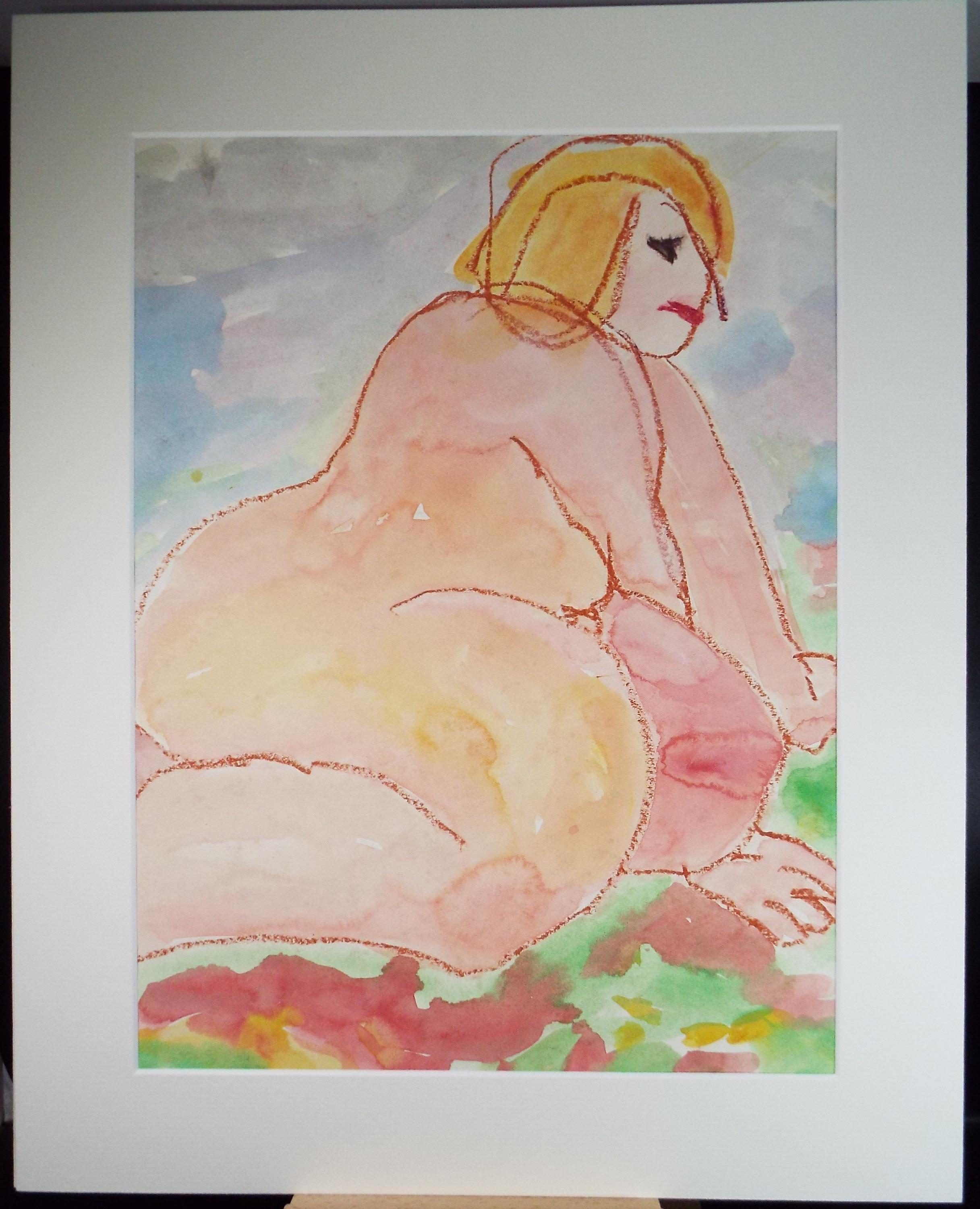 Original Watercolour and Pastel,' Seated Nude', Circa 1990's, Barbara Karn (b1949)