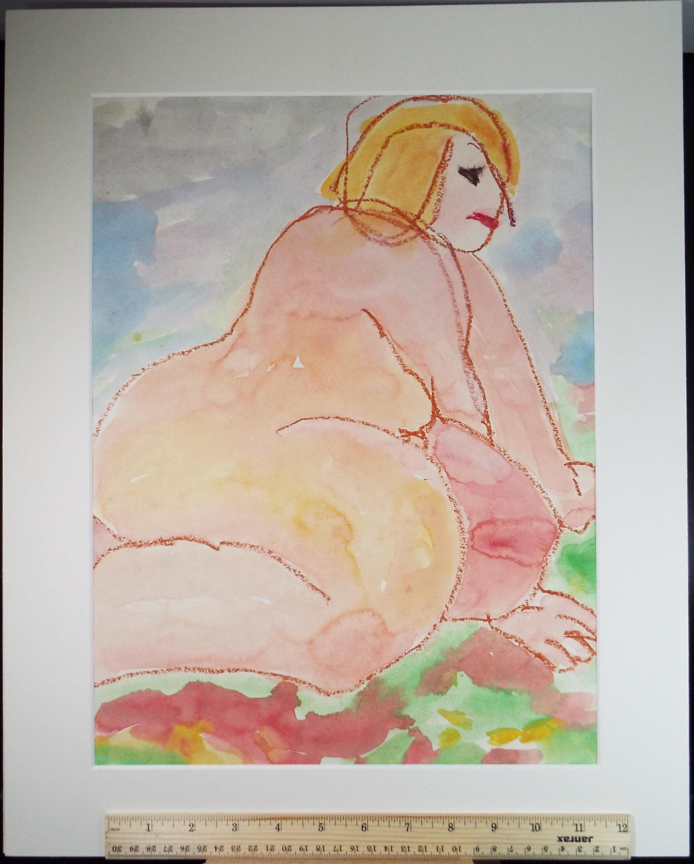 Original Watercolour and Pastel,' Seated Nude', Circa 1990's, Barbara Karn (b1949)