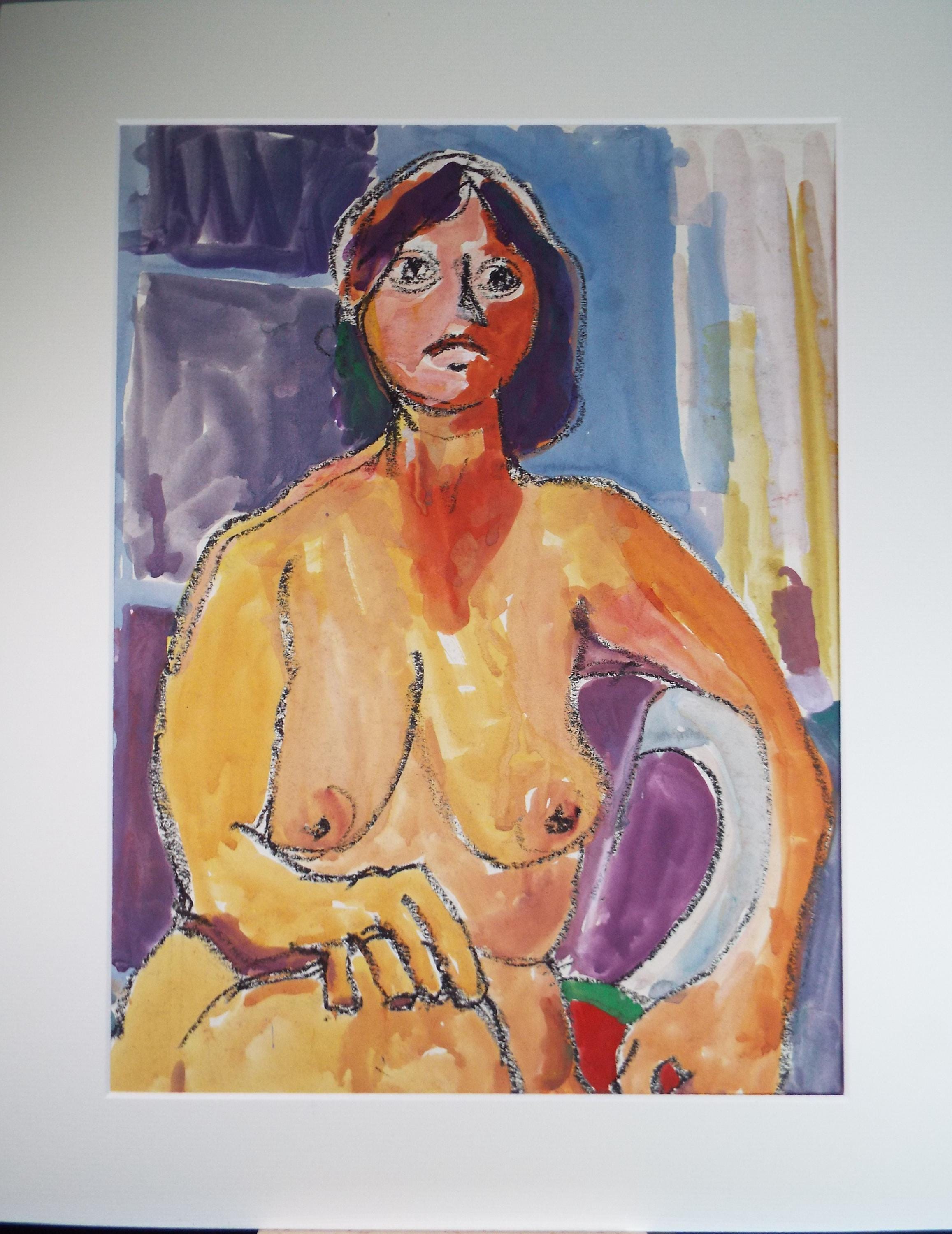 Original Watercolour and Pastel,' Seated Nude', Circa 1990's, Barbara Karn (b1949)