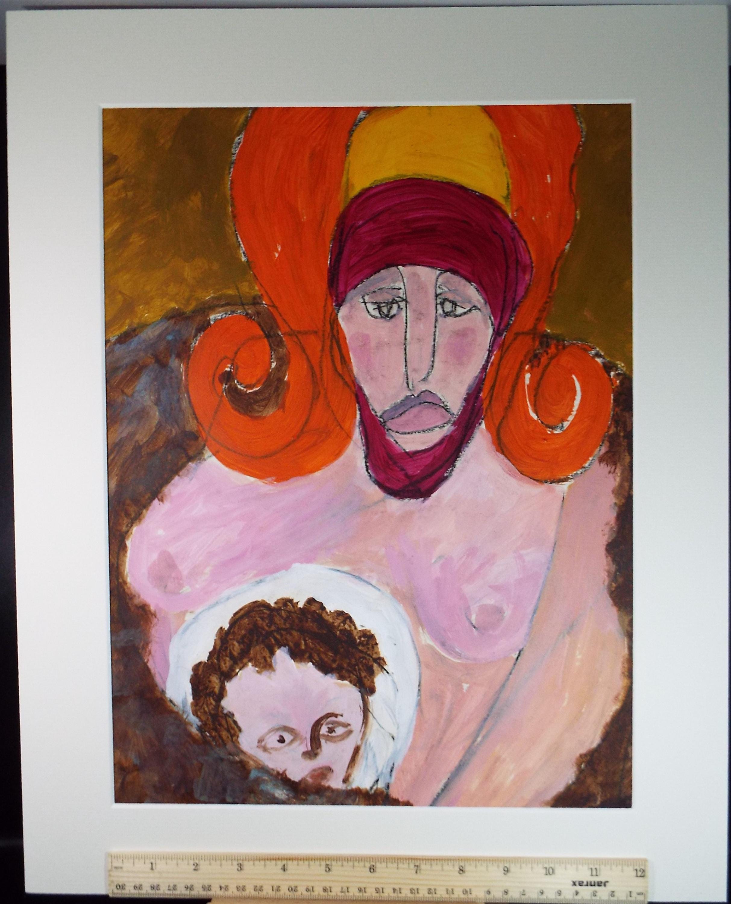 Original Watercolour and Gouache,'Woman with Child, Circa 1990's, Barbara Karn (b1949)
