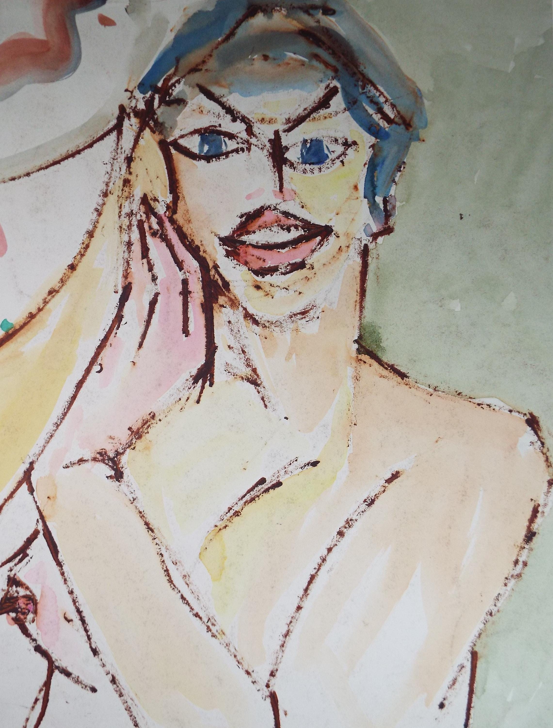 Original Watercolour and Pastel,' Seated Nude', Circa 1990's, Barbara Karn (b1949)