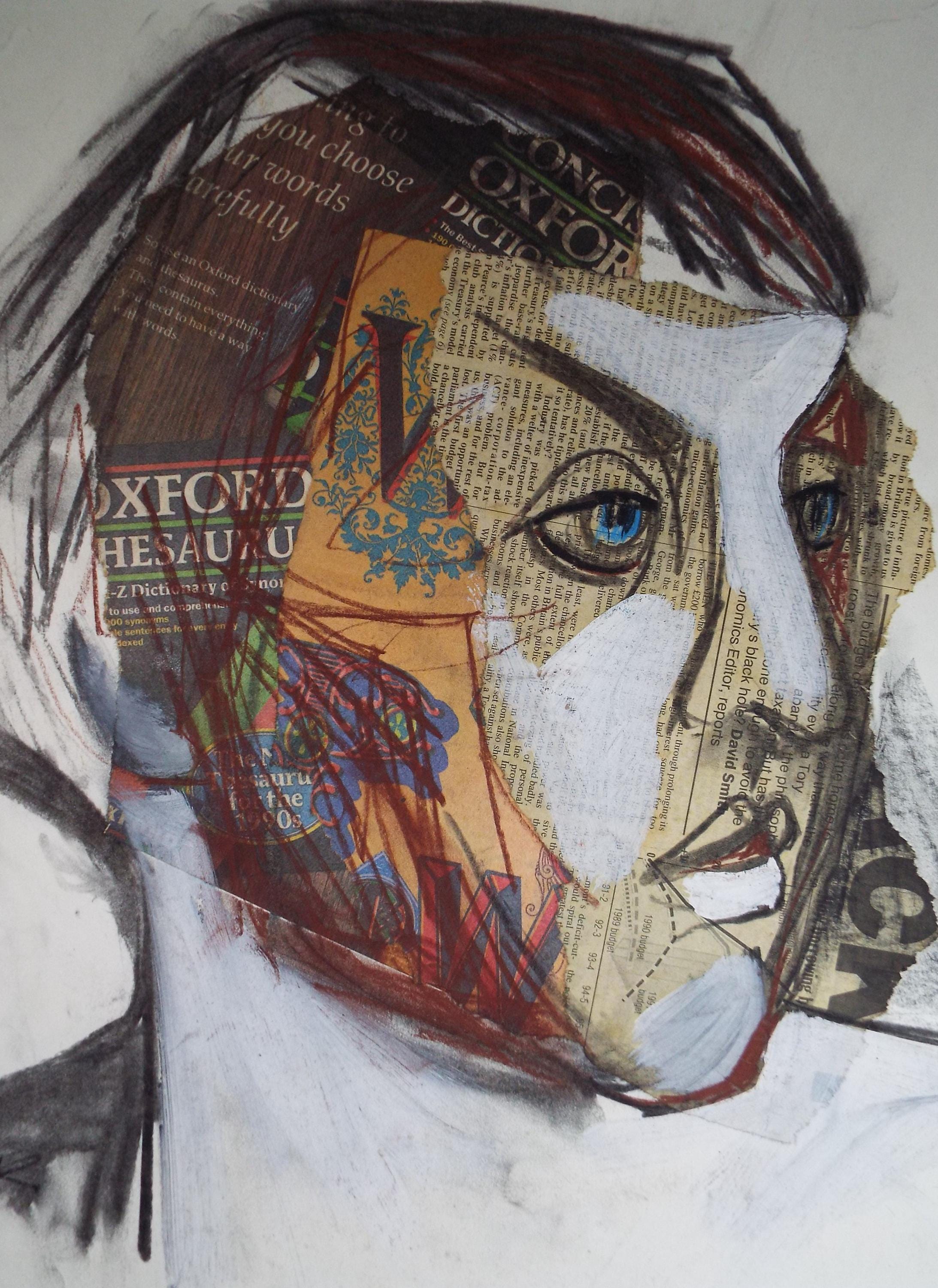 Original Collage,'Portrait Head' Circa 1990's, Barbara Karn (b1949)