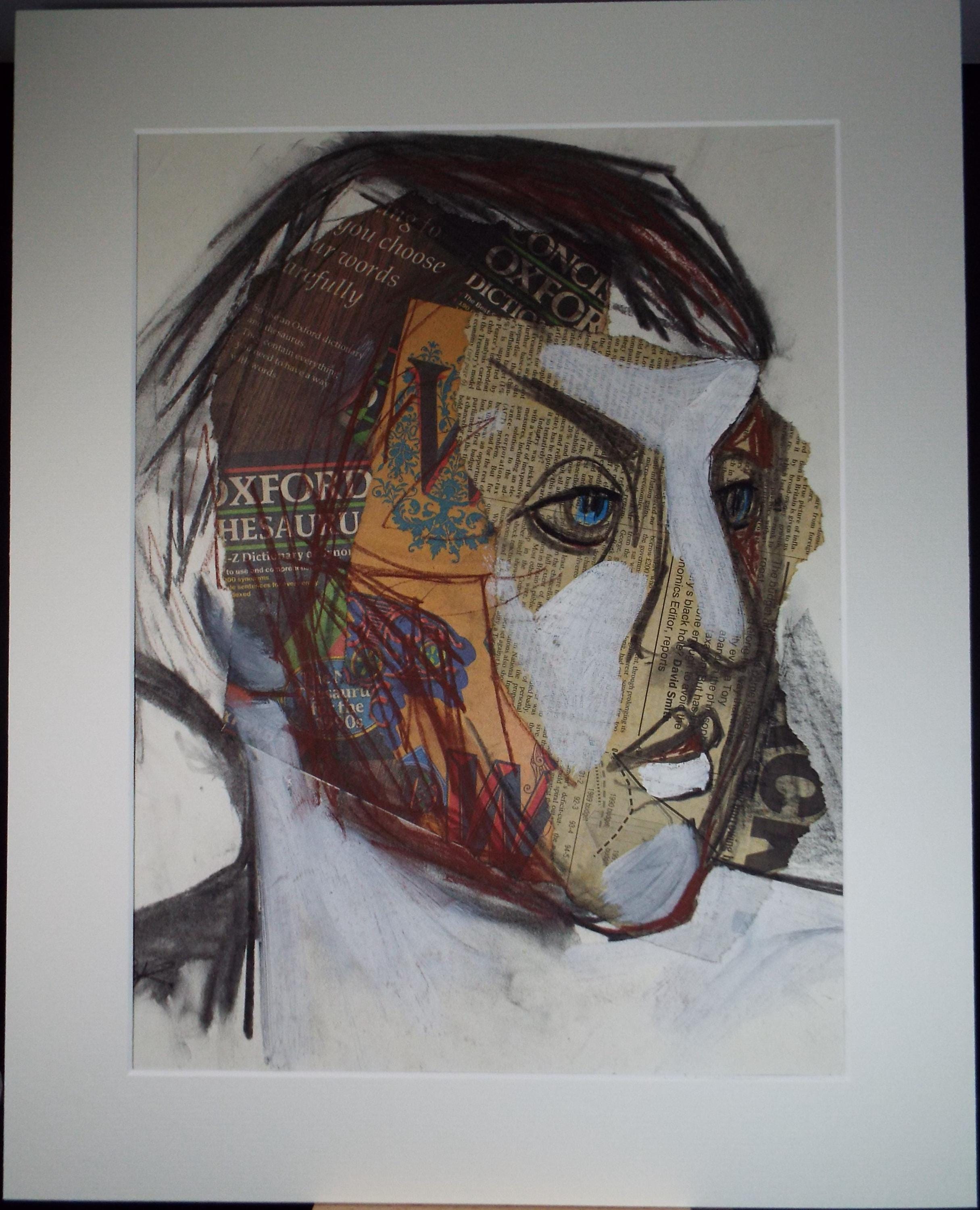 Original Collage,'Portrait Head' Circa 1990's, Barbara Karn (b1949)