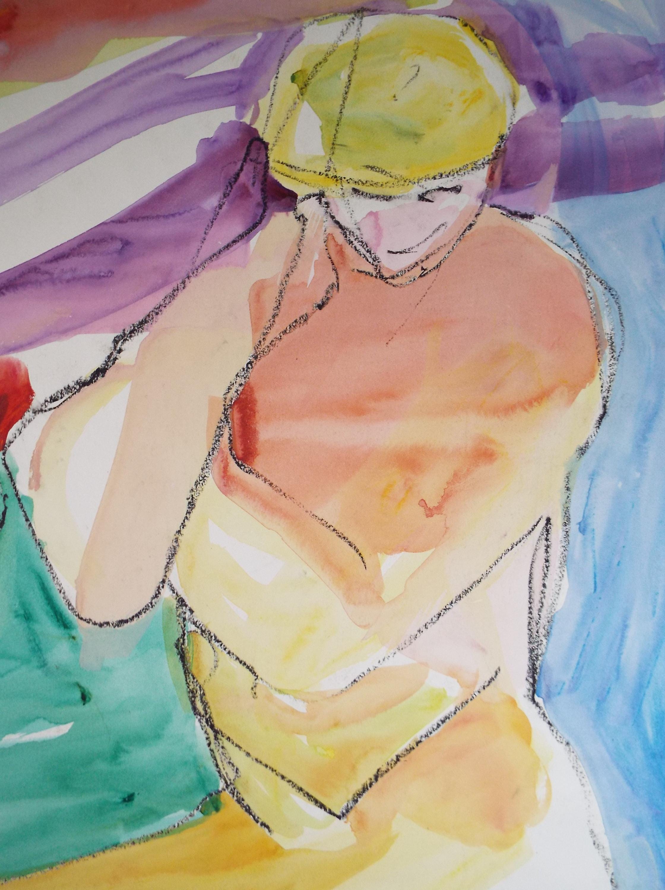 Original Watercolour and Pastel,' Seated Nude', Circa 1990's, Barbara Karn (b1949)