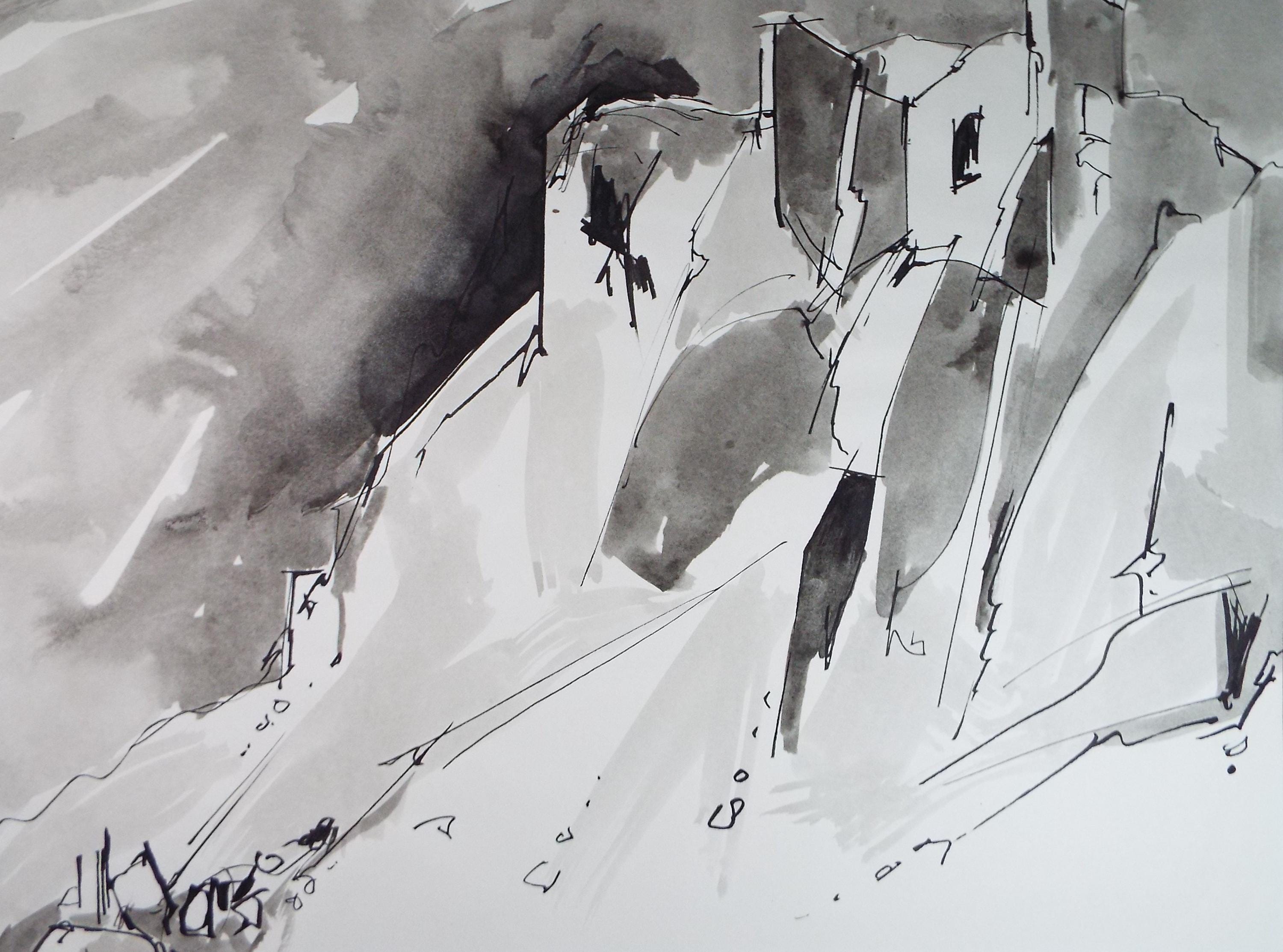 Original Watercolour drawing, 'Escarpment', John Hambleton Holdcroft (1926-2014), Circa 1970's