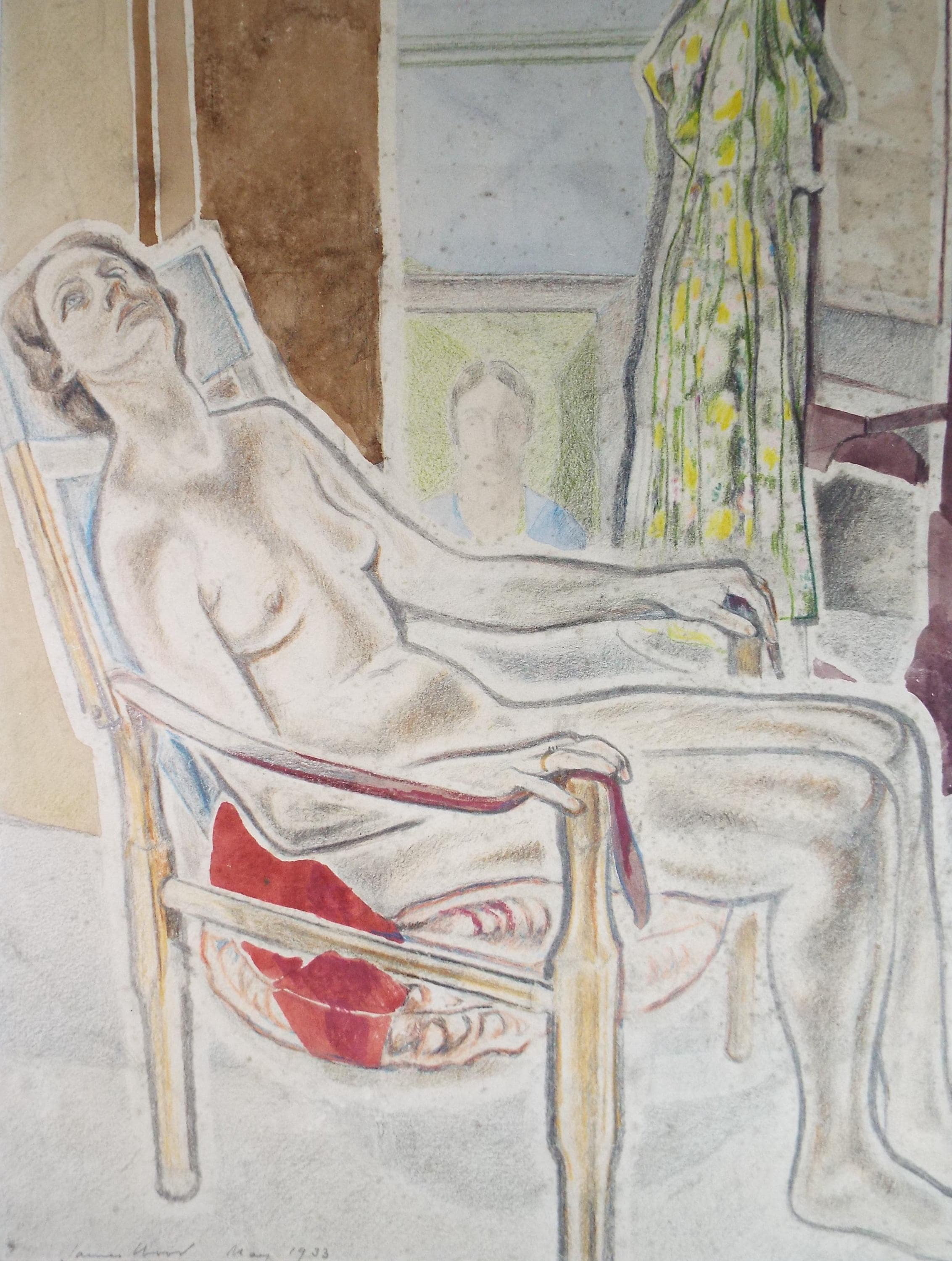 Original Pastel & Watercolour drawing, 'Woman Seated in a Chair', James Wood (1889-1975), Signed and dated 1933