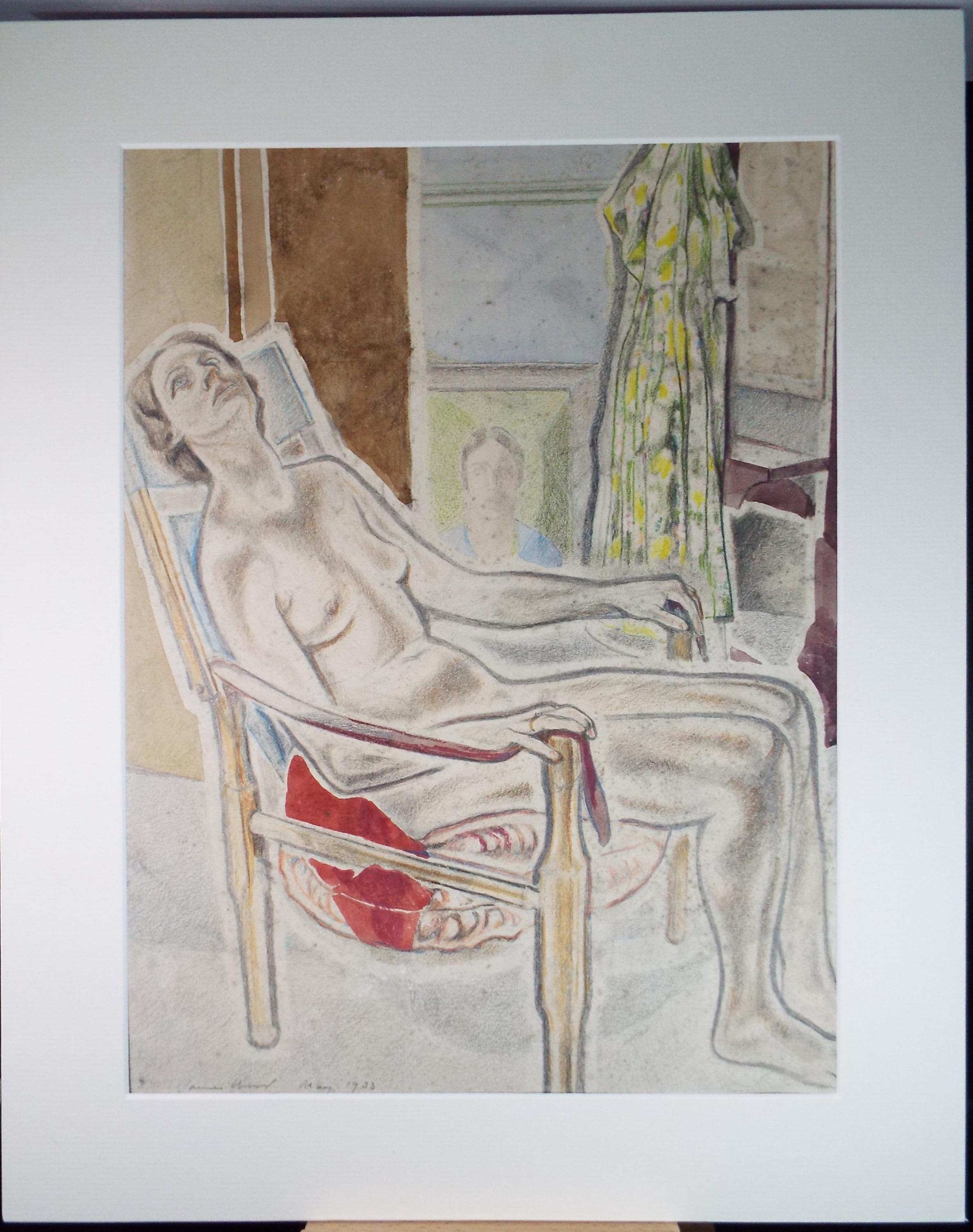 Original Pastel & Watercolour drawing, 'Woman Seated in a Chair', James Wood (1889-1975), Signed and dated 1933