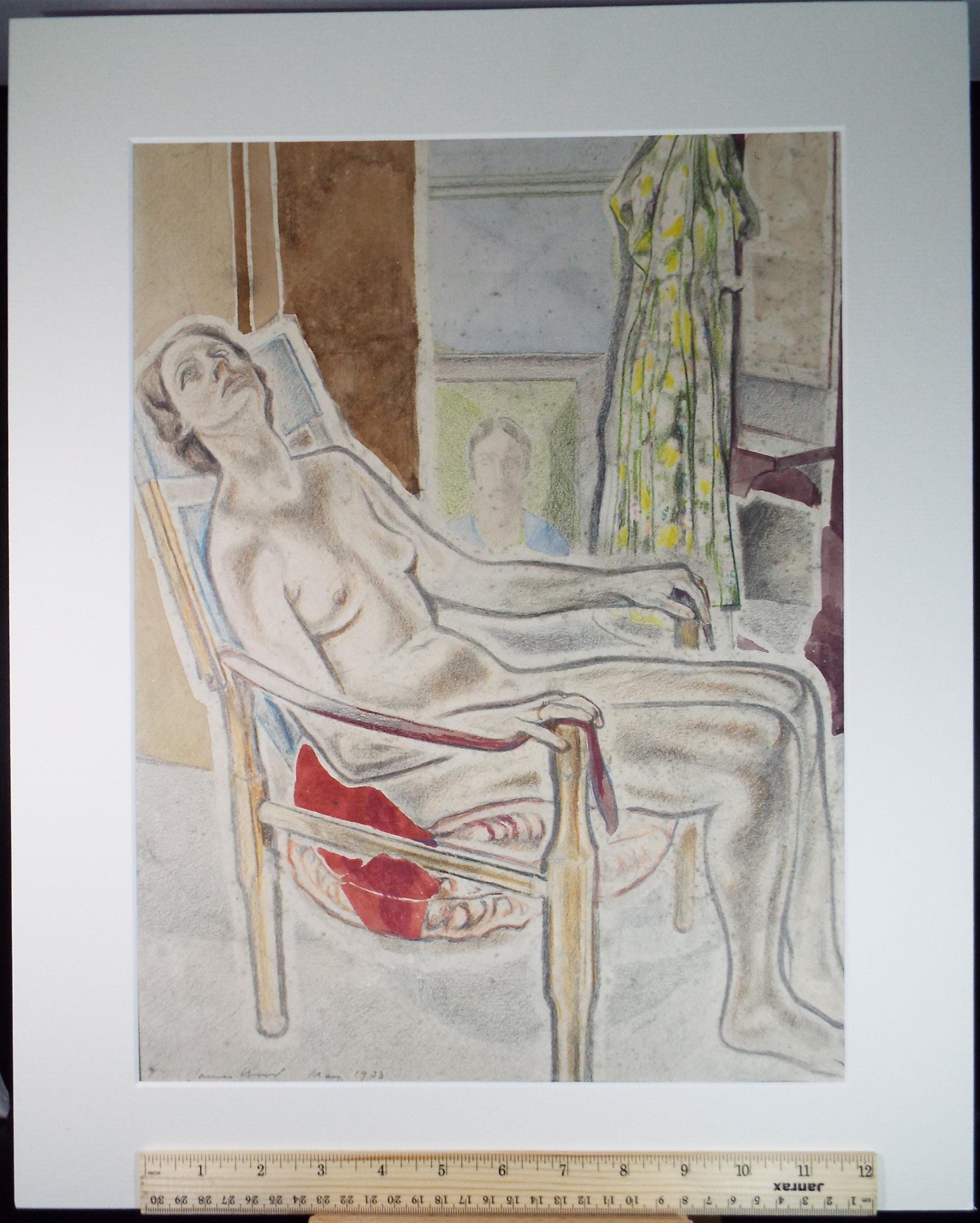 Original Pastel & Watercolour drawing, 'Woman Seated in a Chair', James Wood (1889-1975), Signed and dated 1933