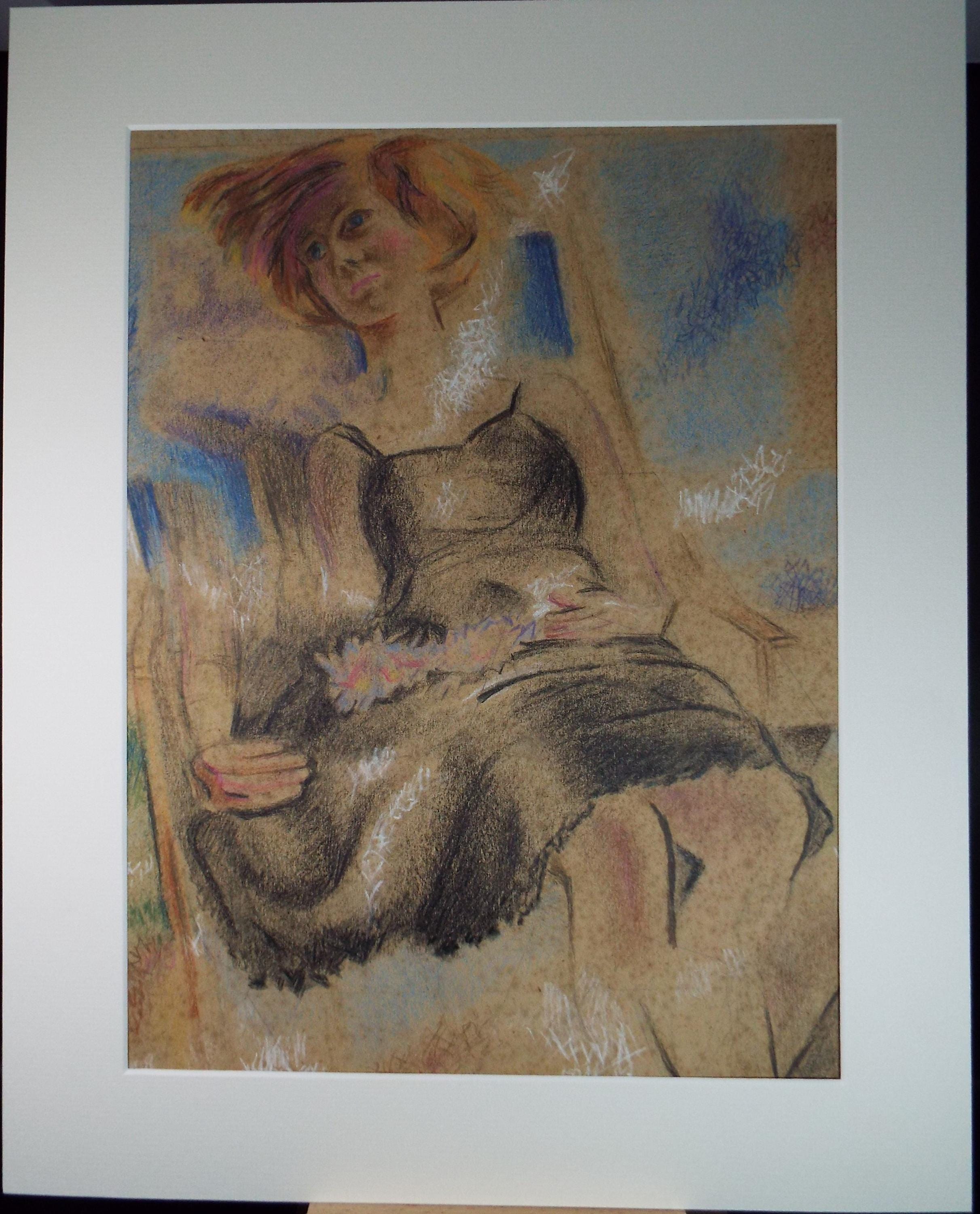 Original Pastel drawing, 'Woman Seated in a Chair', James Wood (1889-1975), Circa 1930's