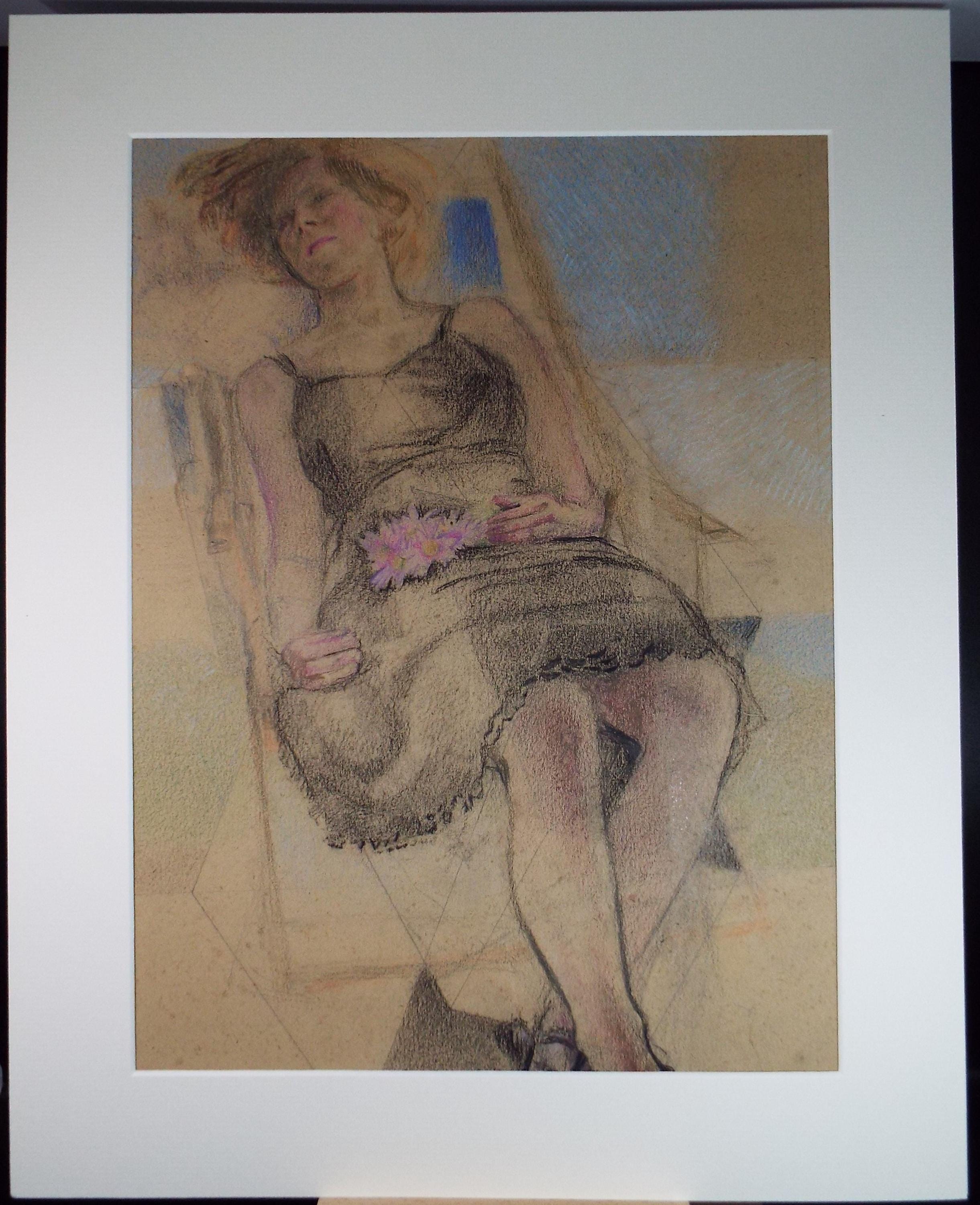 Original Pastel drawing, 'Woman Seated in a Chair', James Wood (1889-1975), Circa 1930's