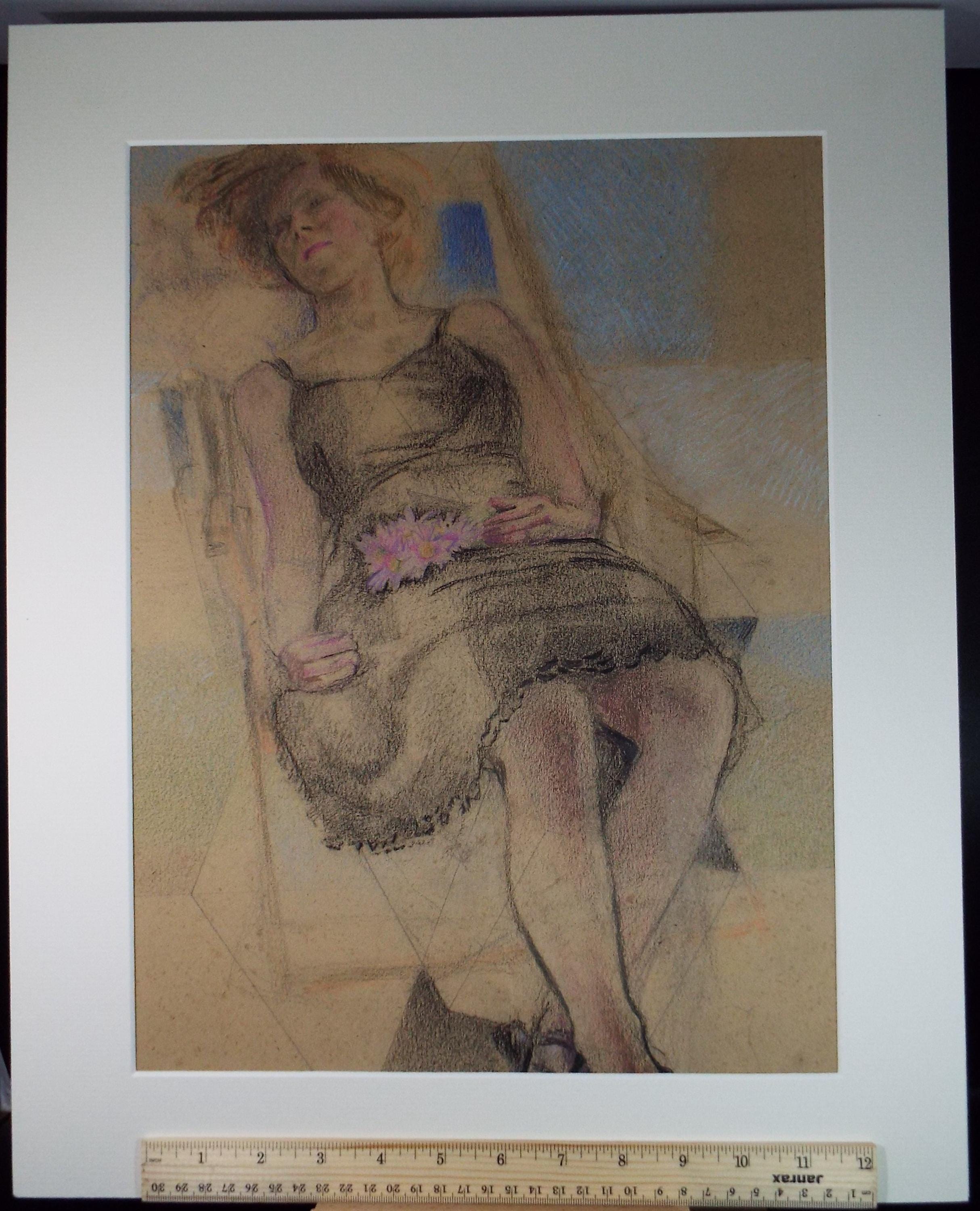 Original Pastel drawing, 'Woman Seated in a Chair', James Wood (1889-1975), Circa 1930's