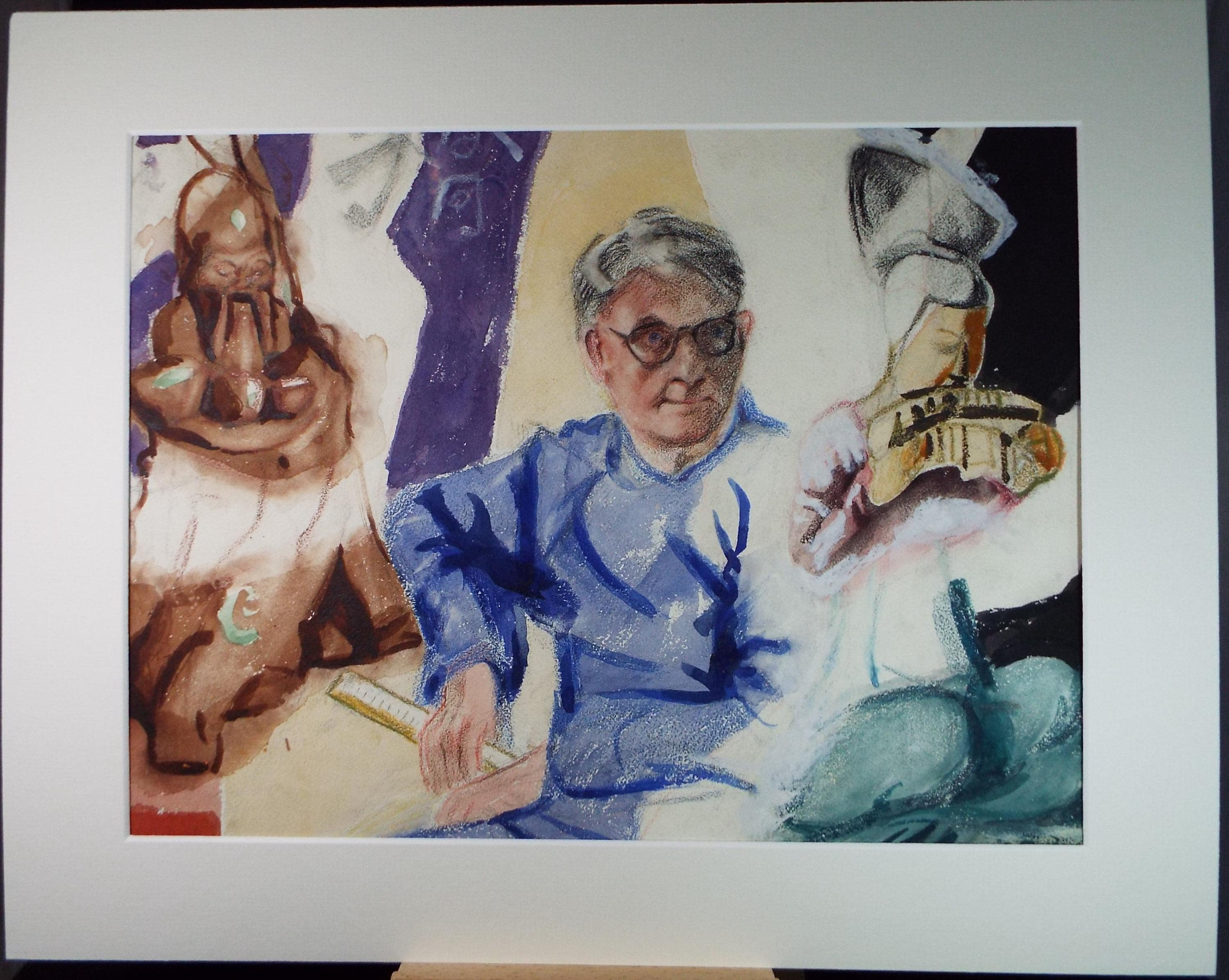 Original Watercolour & Pastel, 'Seated Man with Oriental Figures', James Wood (1889-1975), Circa 1950's