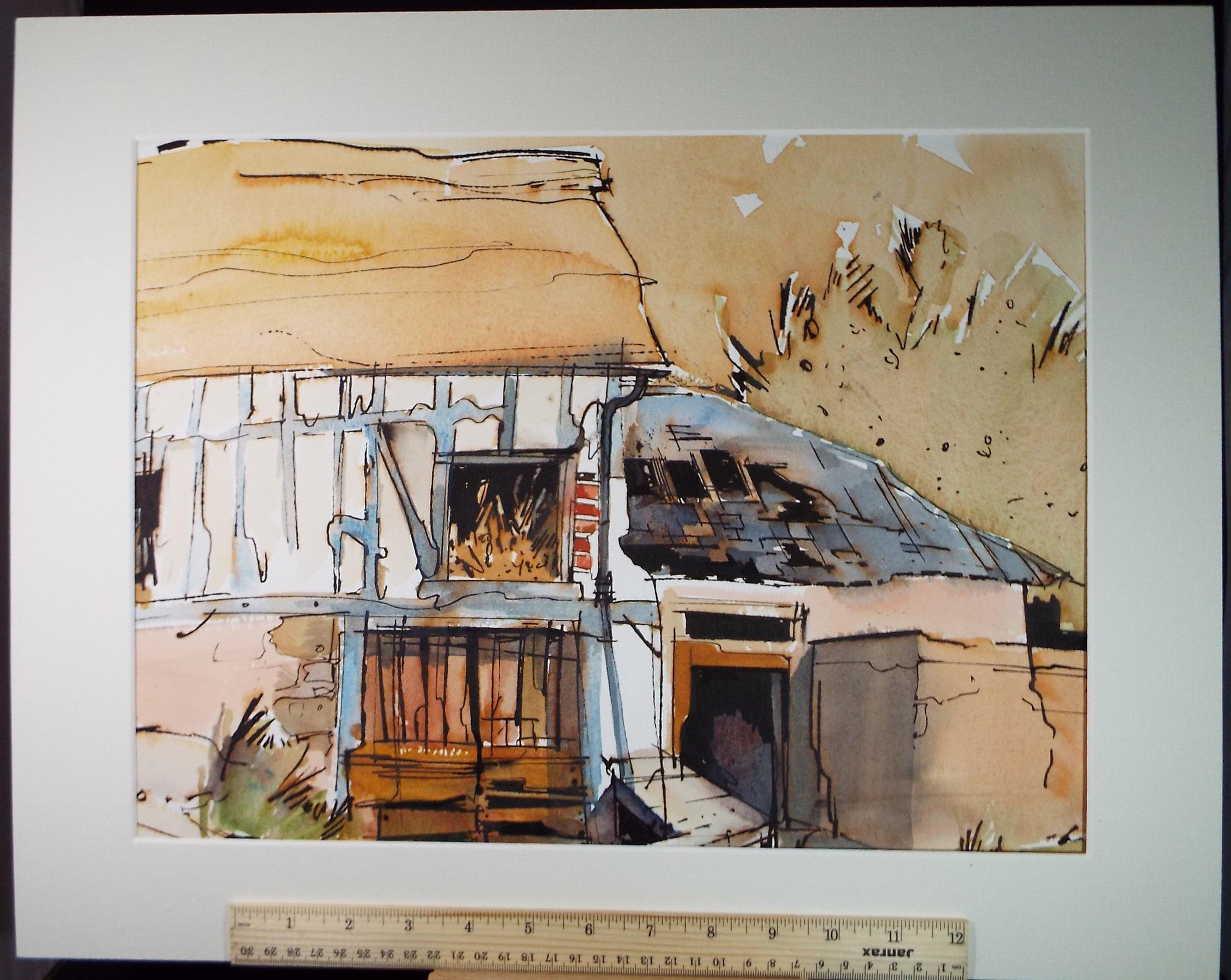 Original Watercolour drawing, 'French Barn', John Hambleton Holdcroft (1926-2014), Circa 1970's