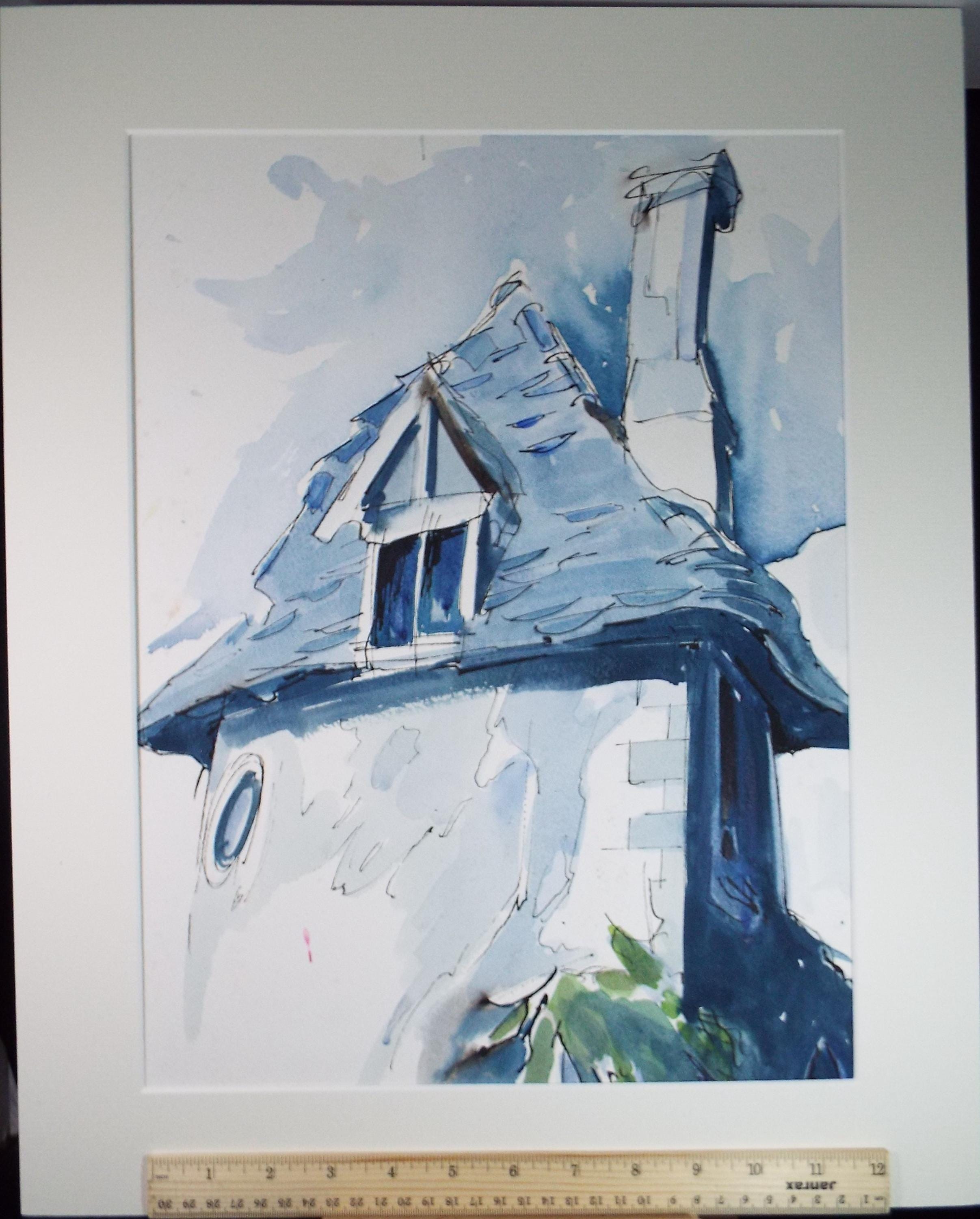 Original Watercolour drawing, 'French Farmhouse', John Hambleton Holdcroft (1926-2014), Circa 1970's
