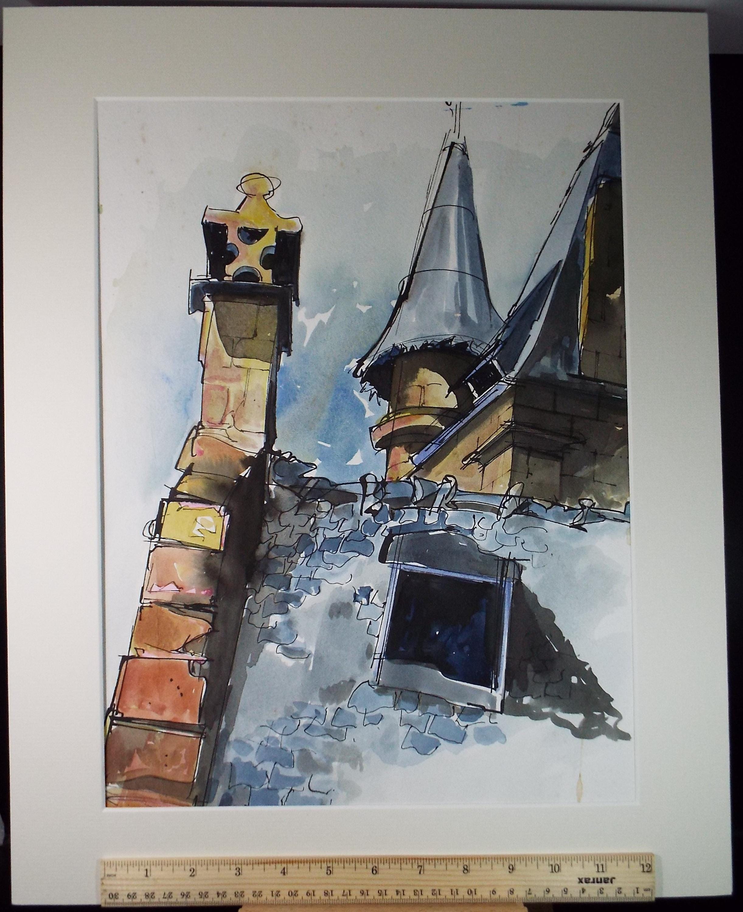 Original Watercolour drawing, 'French Chateau', John Hambleton Holdcroft (1926-2014), Circa 1970's