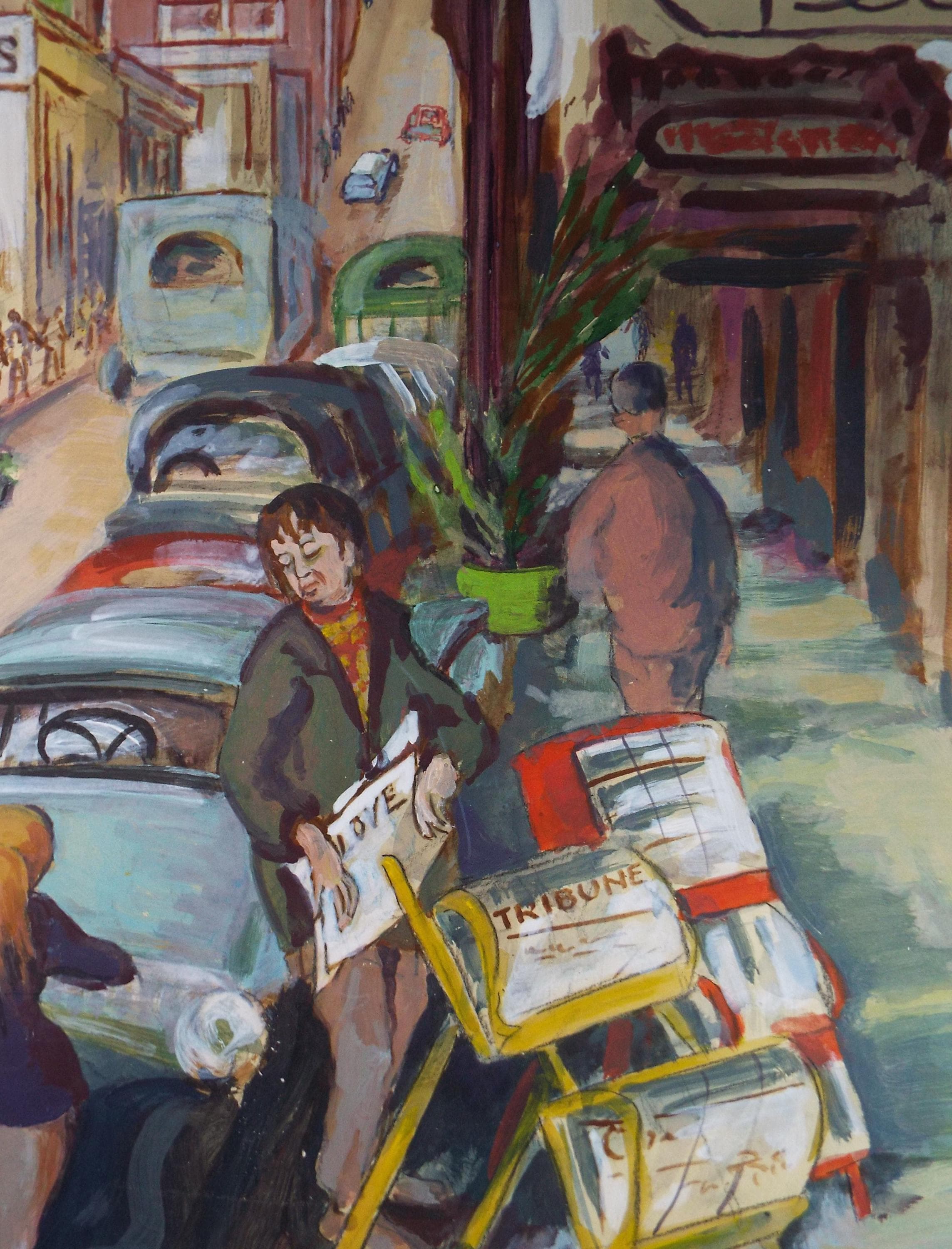 Original Watercolour & Gouache, 'Street Scene with Figures',c1950's, Ivy T. Attwell (20th Century, British)