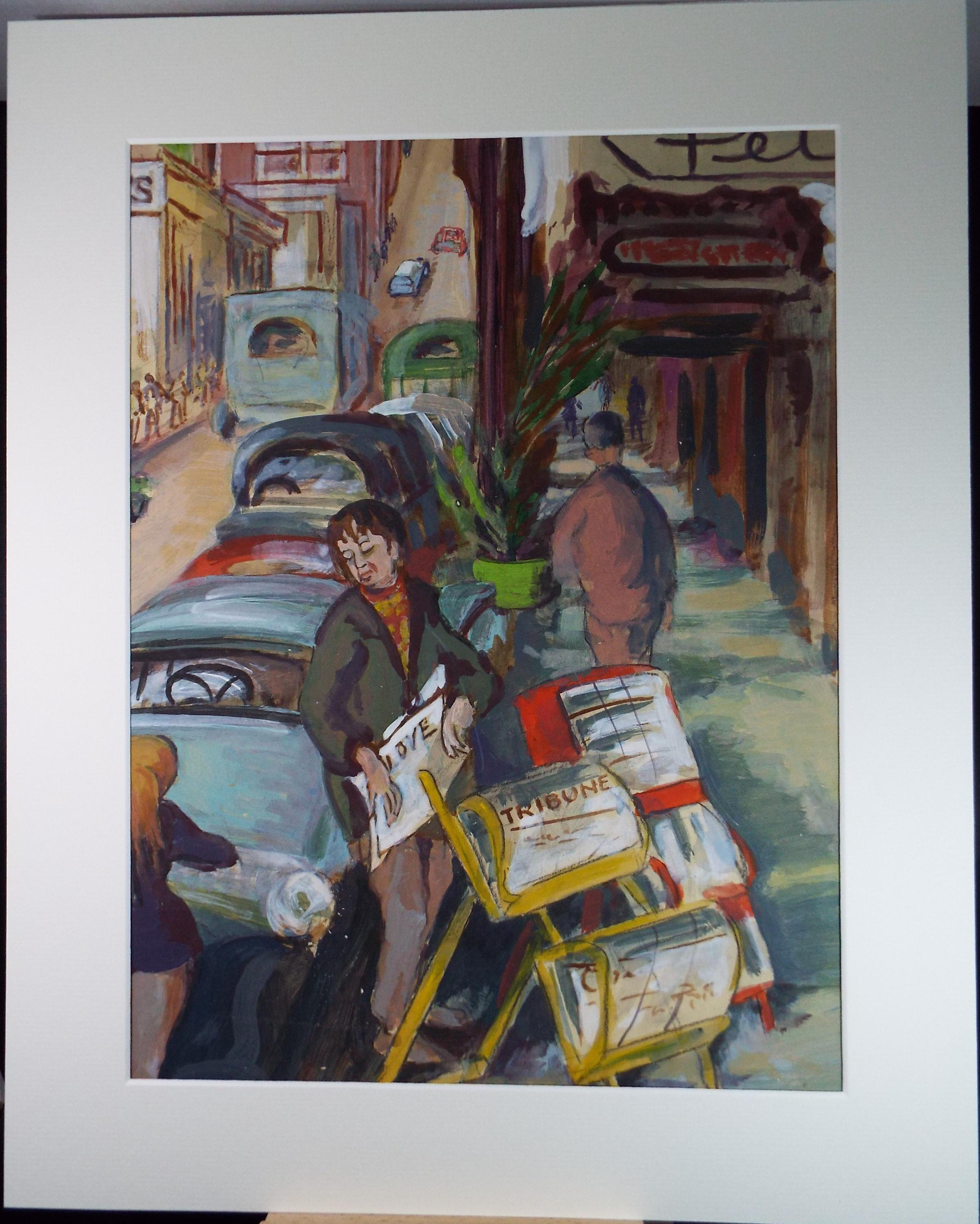 Original Watercolour & Gouache, 'Street Scene with Figures',c1950's, Ivy T. Attwell (20th Century, British)