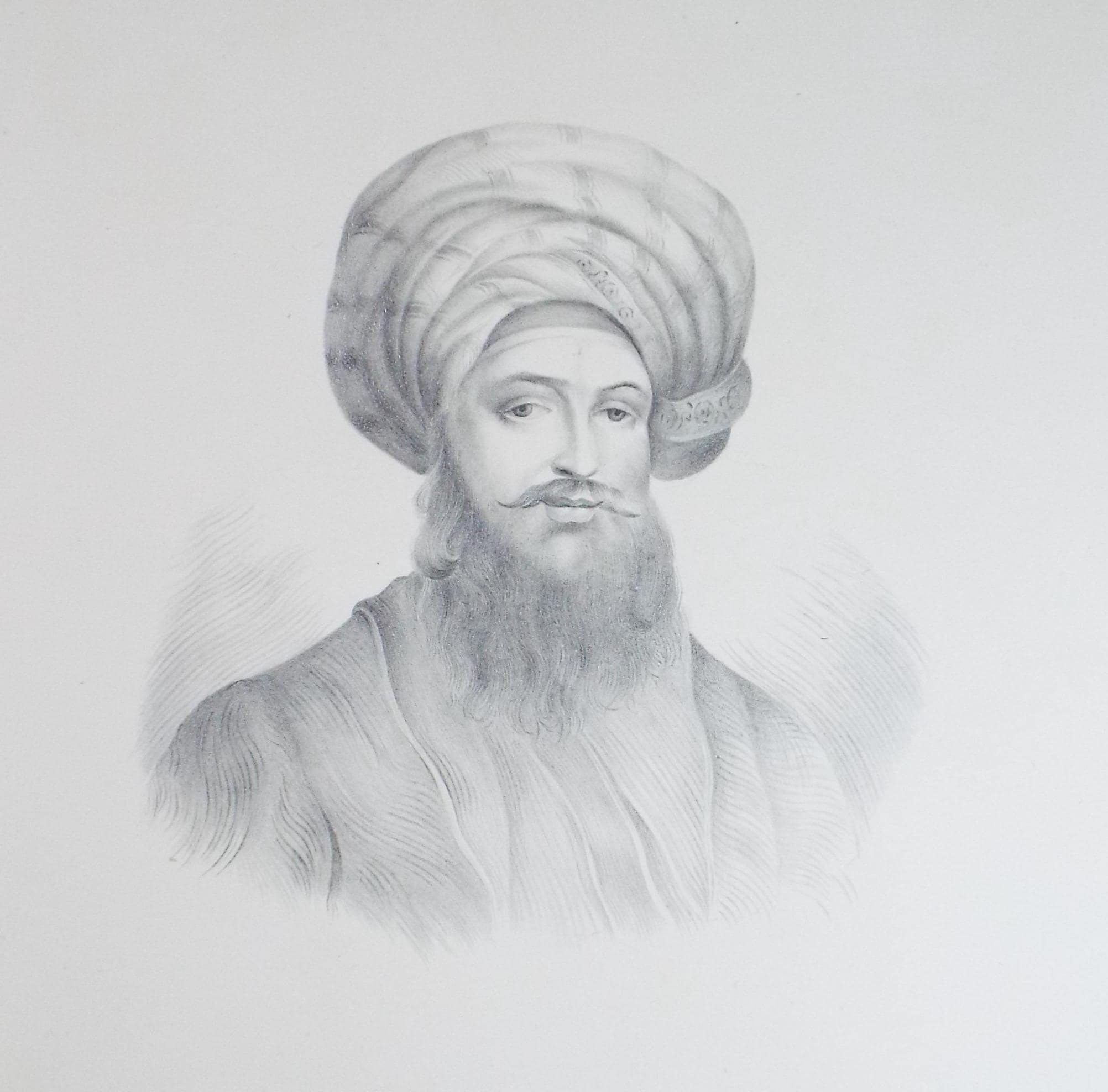 Original Pencil Drawing , 'Portrait of a Turk', Mid 19th Century, unknown artist