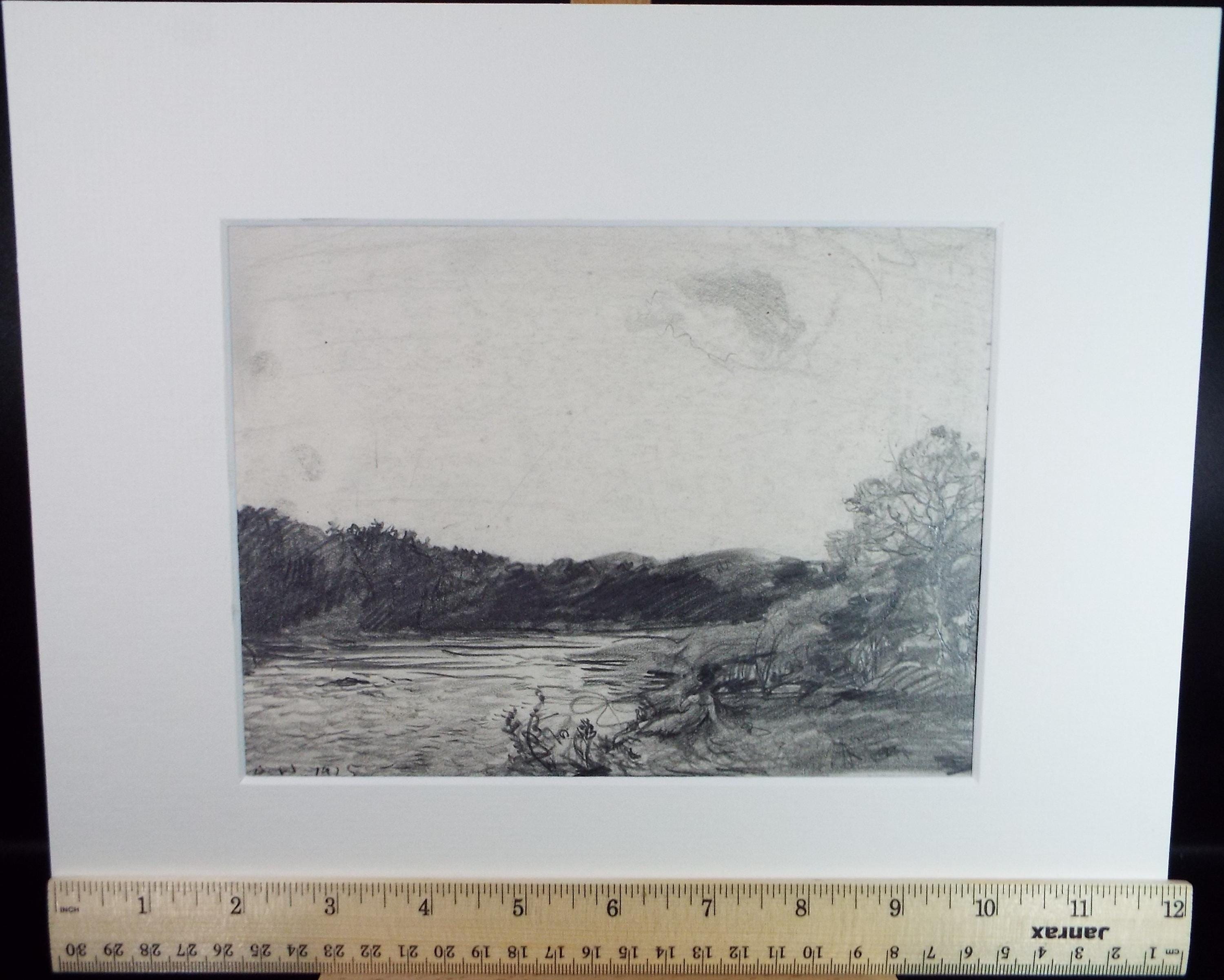 Original Pencil Drawing, 'River landscape', David Waterson RE FSA (1870-1954) Dated 1925
