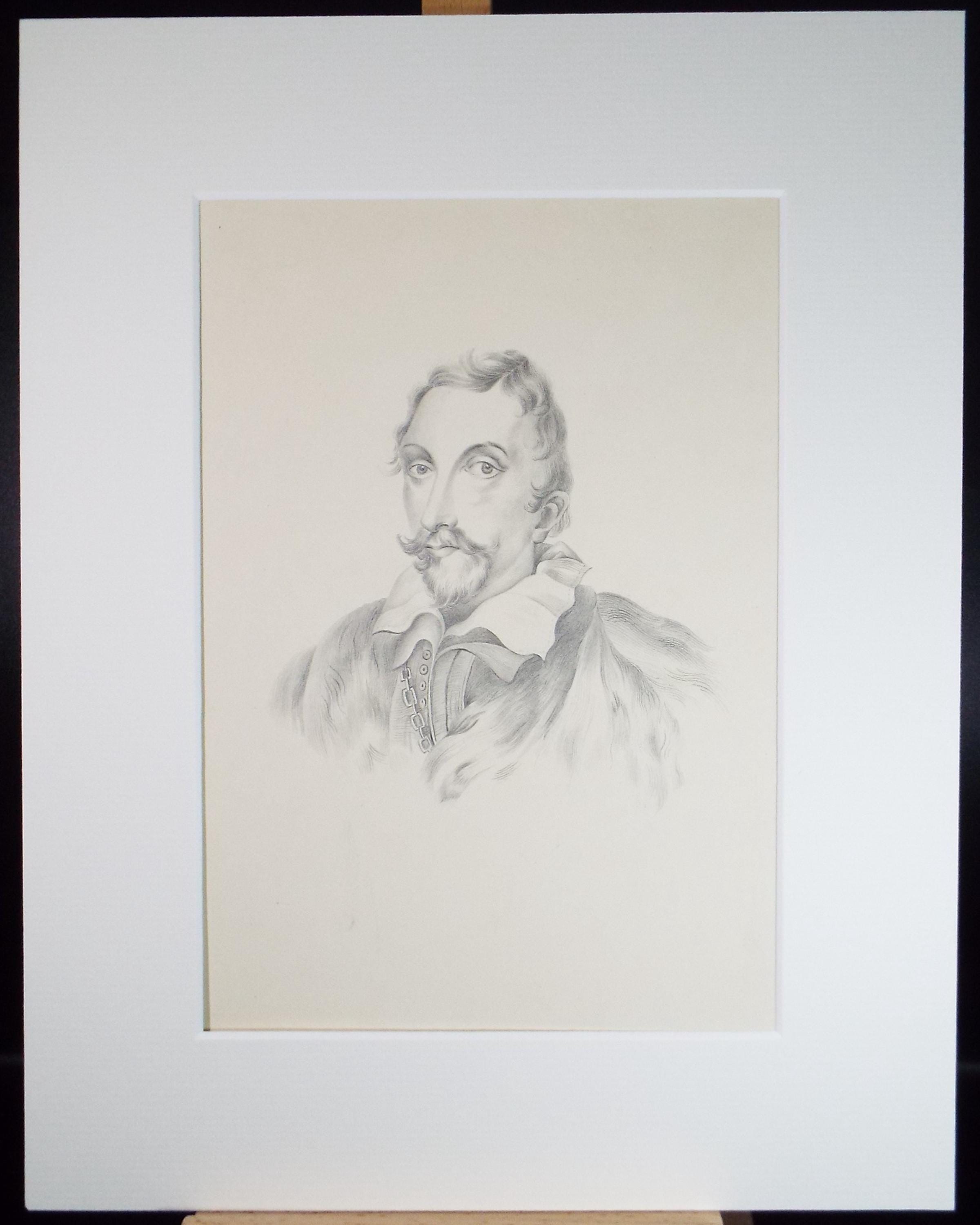 Original Pencil Drawing , 'Portrait of a Nobleman', Mid 19th Century, unknown artist
