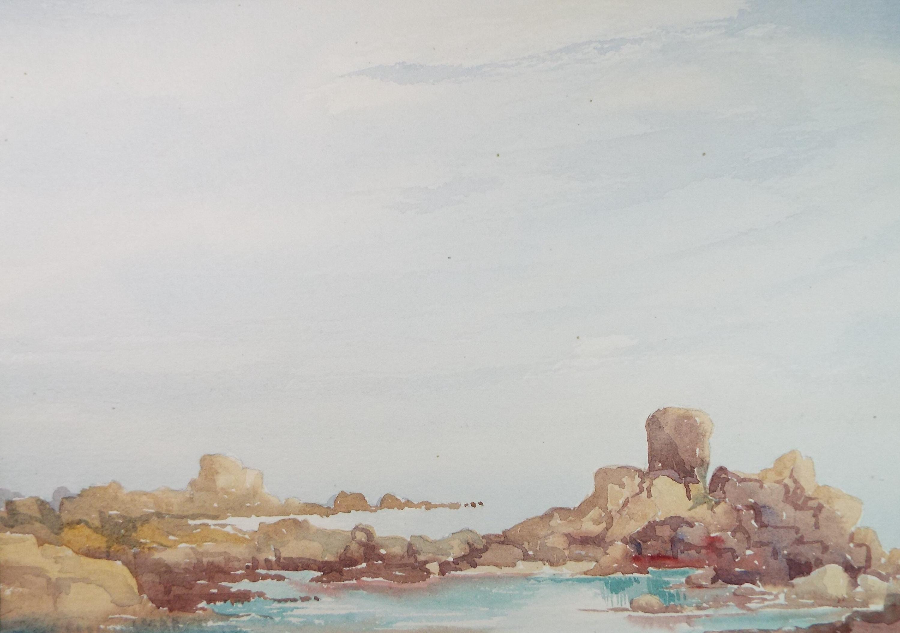 Original Watercolour, 'Rocky shore', Gwen Rayner, c1970's