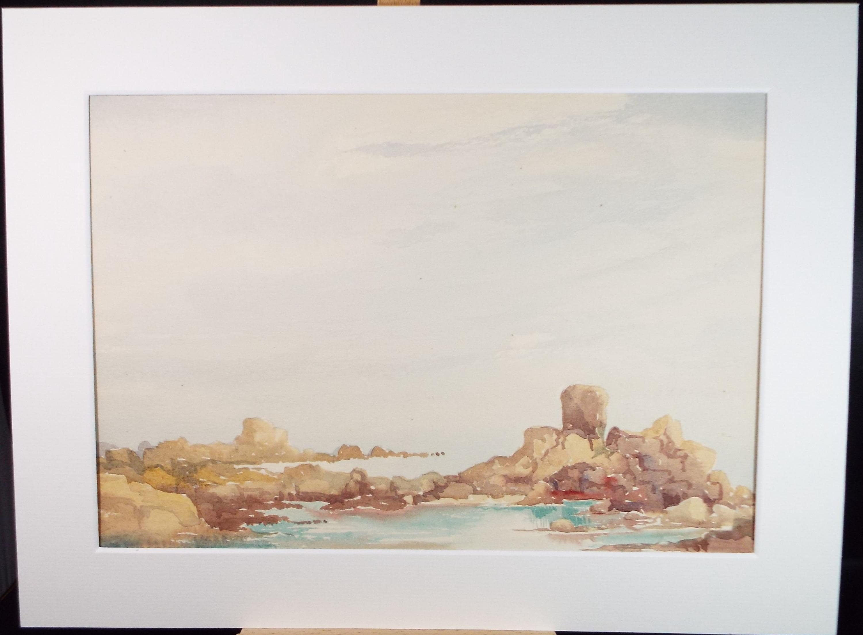 Original Watercolour, 'Rocky shore', Gwen Rayner, c1970's