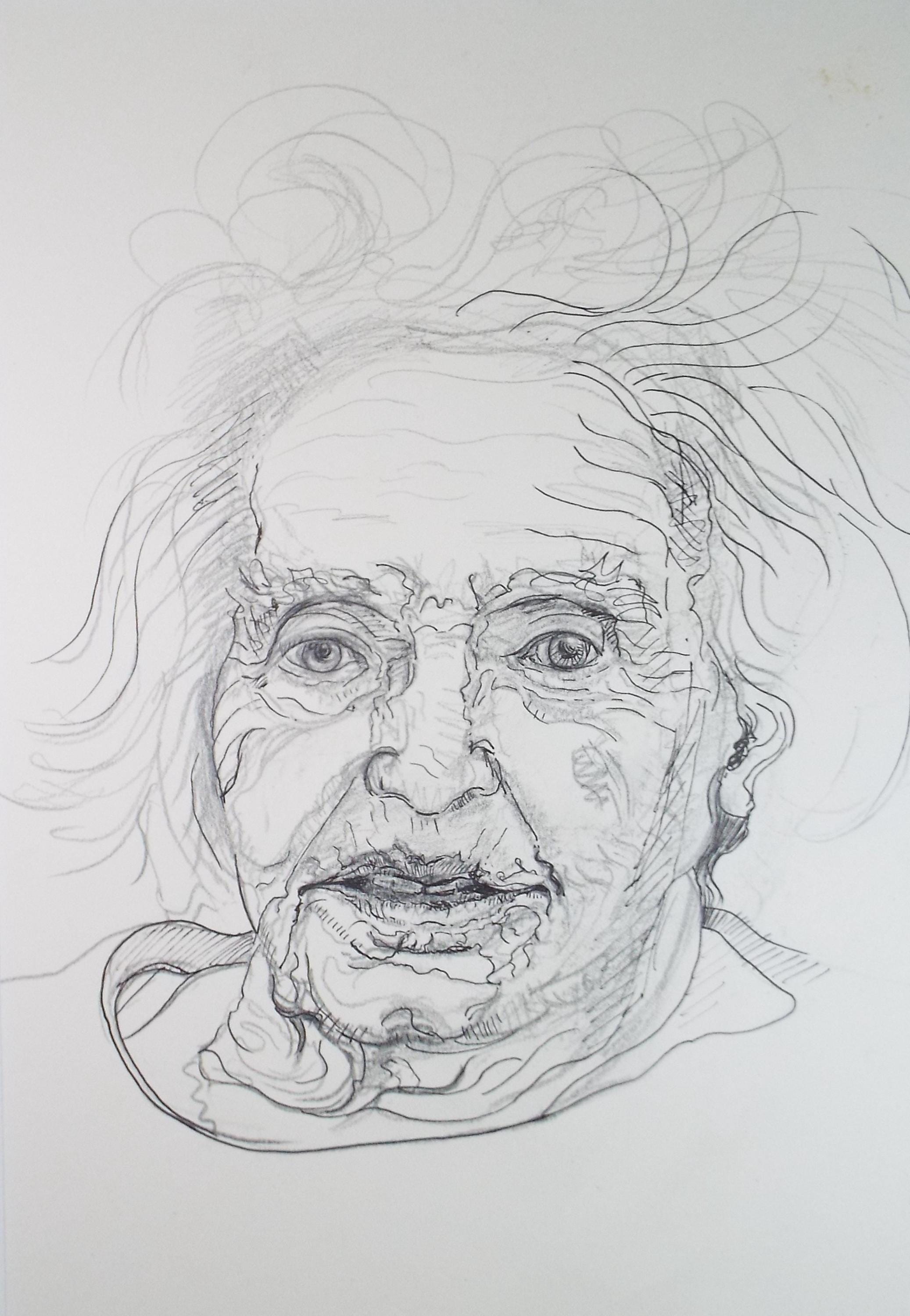 Original ink drawing, 'Woman with wild Hair', artist unknown, circa 1990's