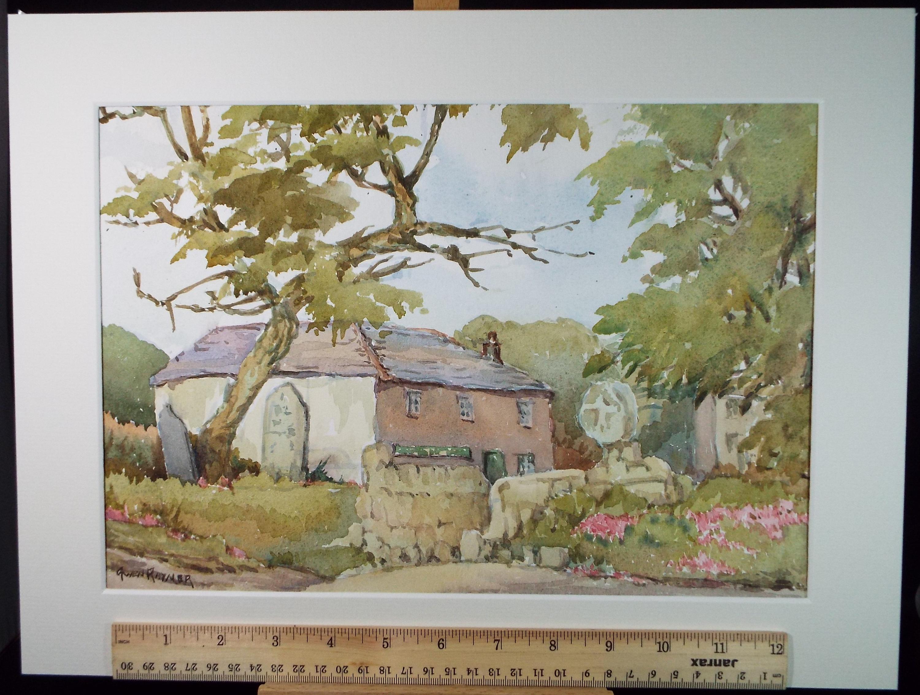 Original Watercolour, 'Church Yard', Gwen Rayner, c1970's