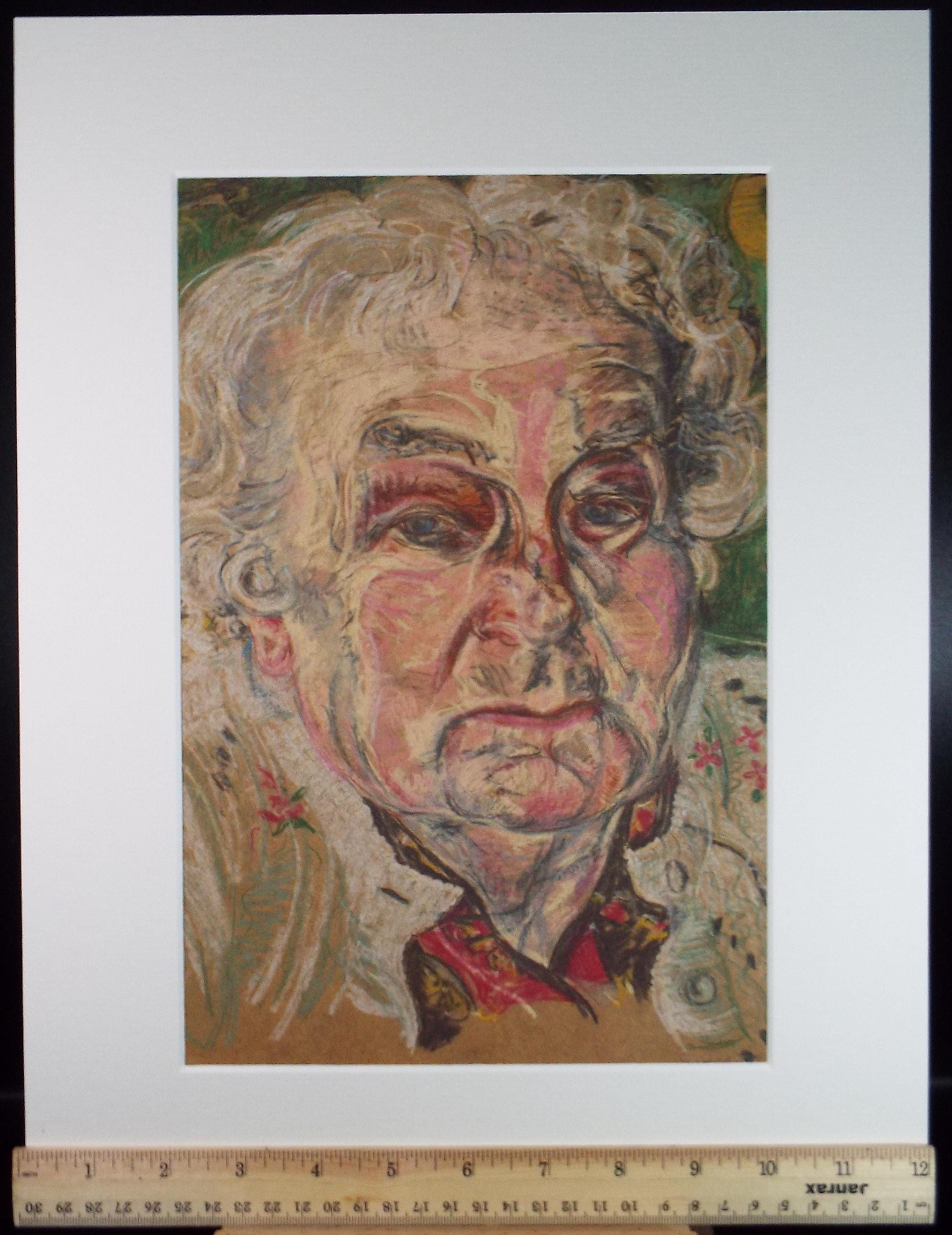 Original Pastel drawing on board, 'Study of an elderly woman', Artist Unknown, circa 1990's