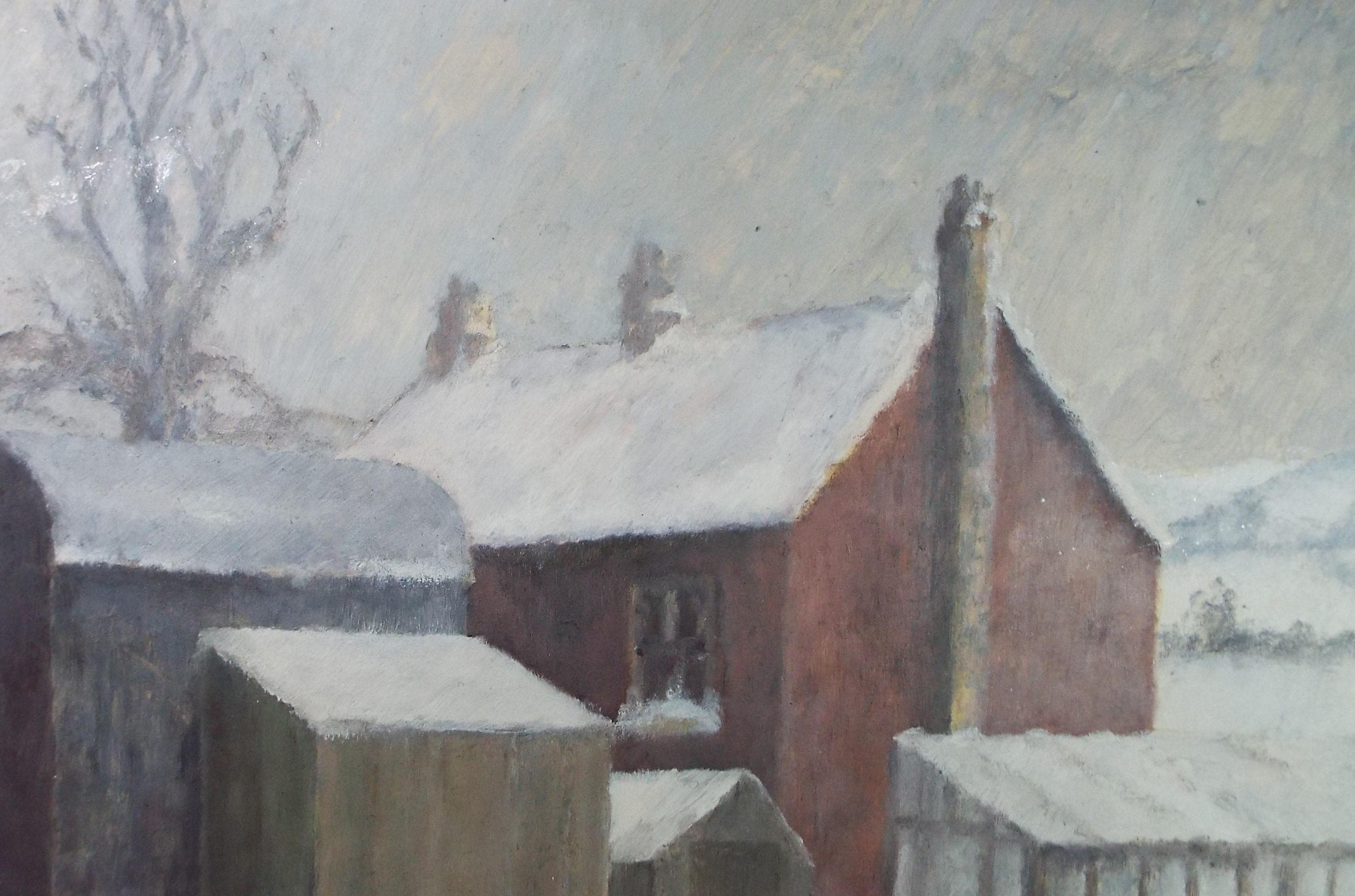 Original Gouache , 'Snow Covered Farmhouse', Artist Unknown, circa 1950's