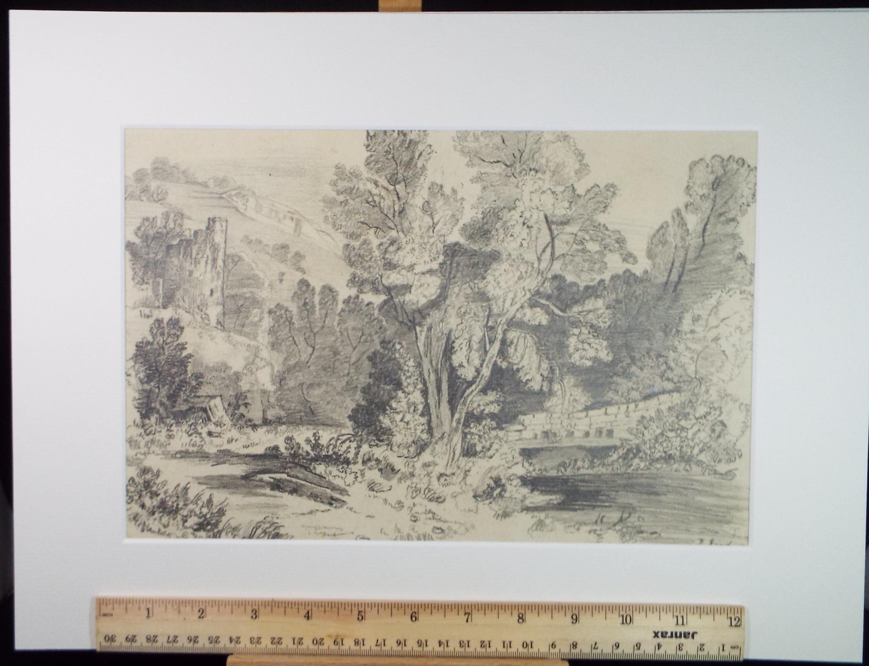 Pencil Drawing,' River Landscape', Mid 19th Century, Unknown Artist