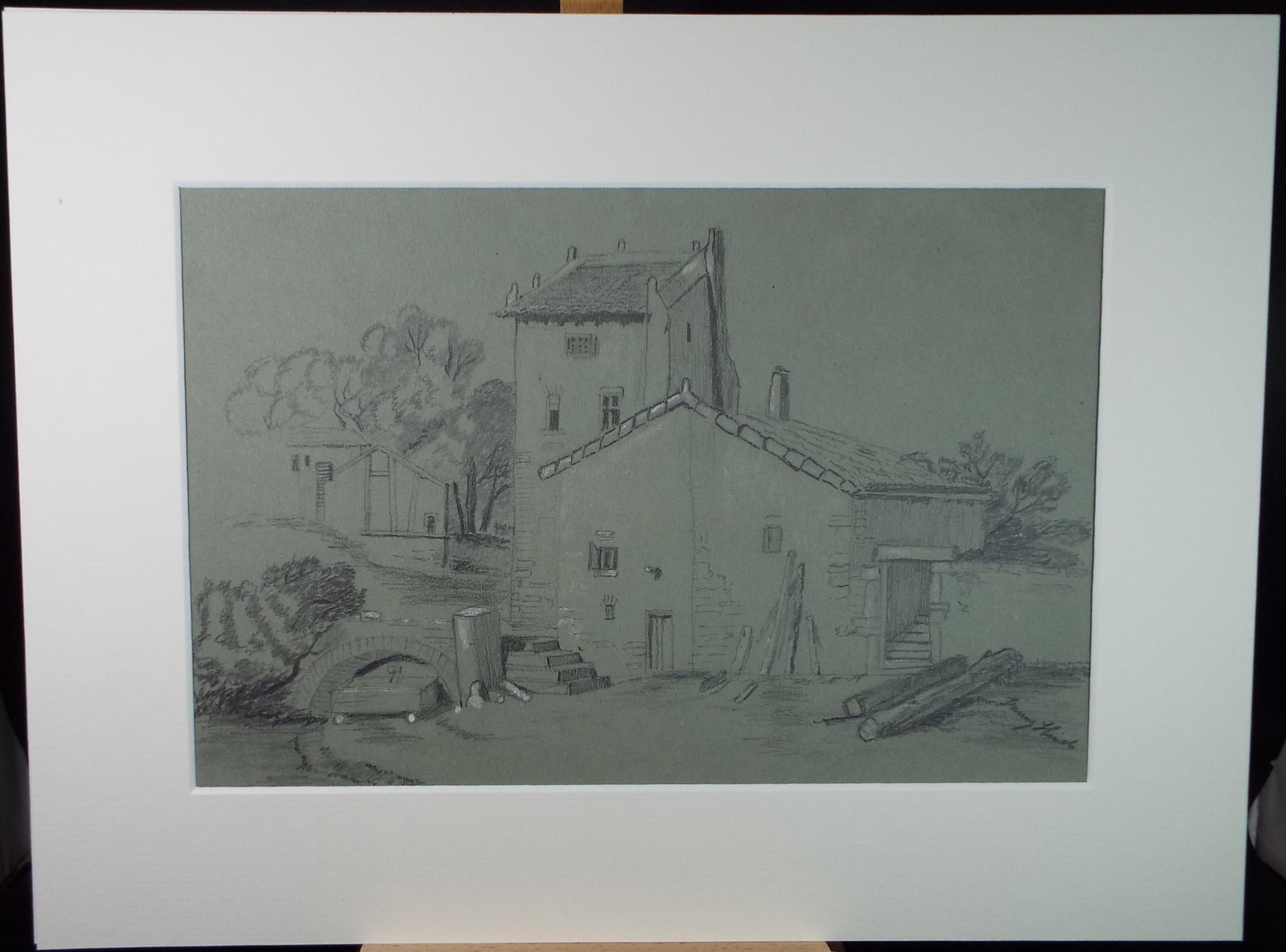 Pencil Drawing,'Farm Buildings', Mid 19th century, Unknown Artist