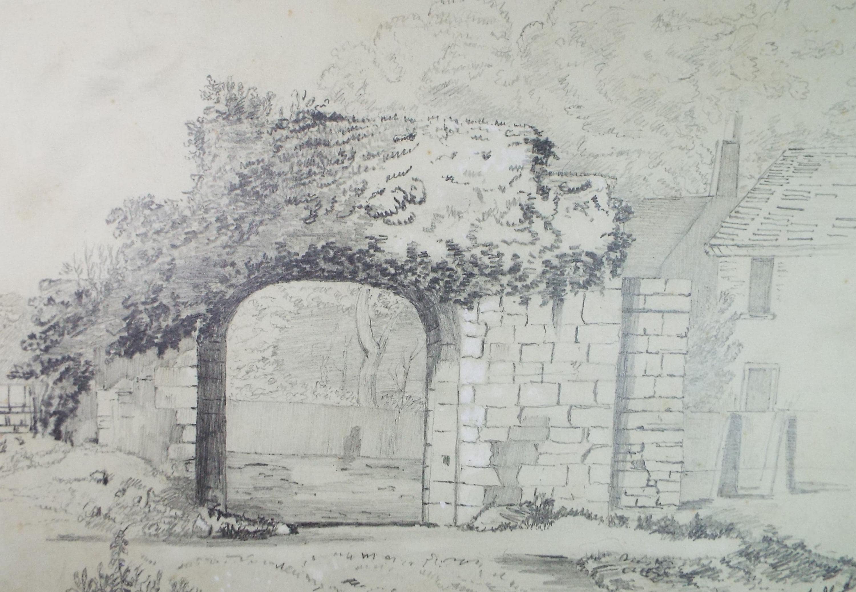 Pencil Drawing,'Stone Arch', Mid 19th century, Unknown Artist