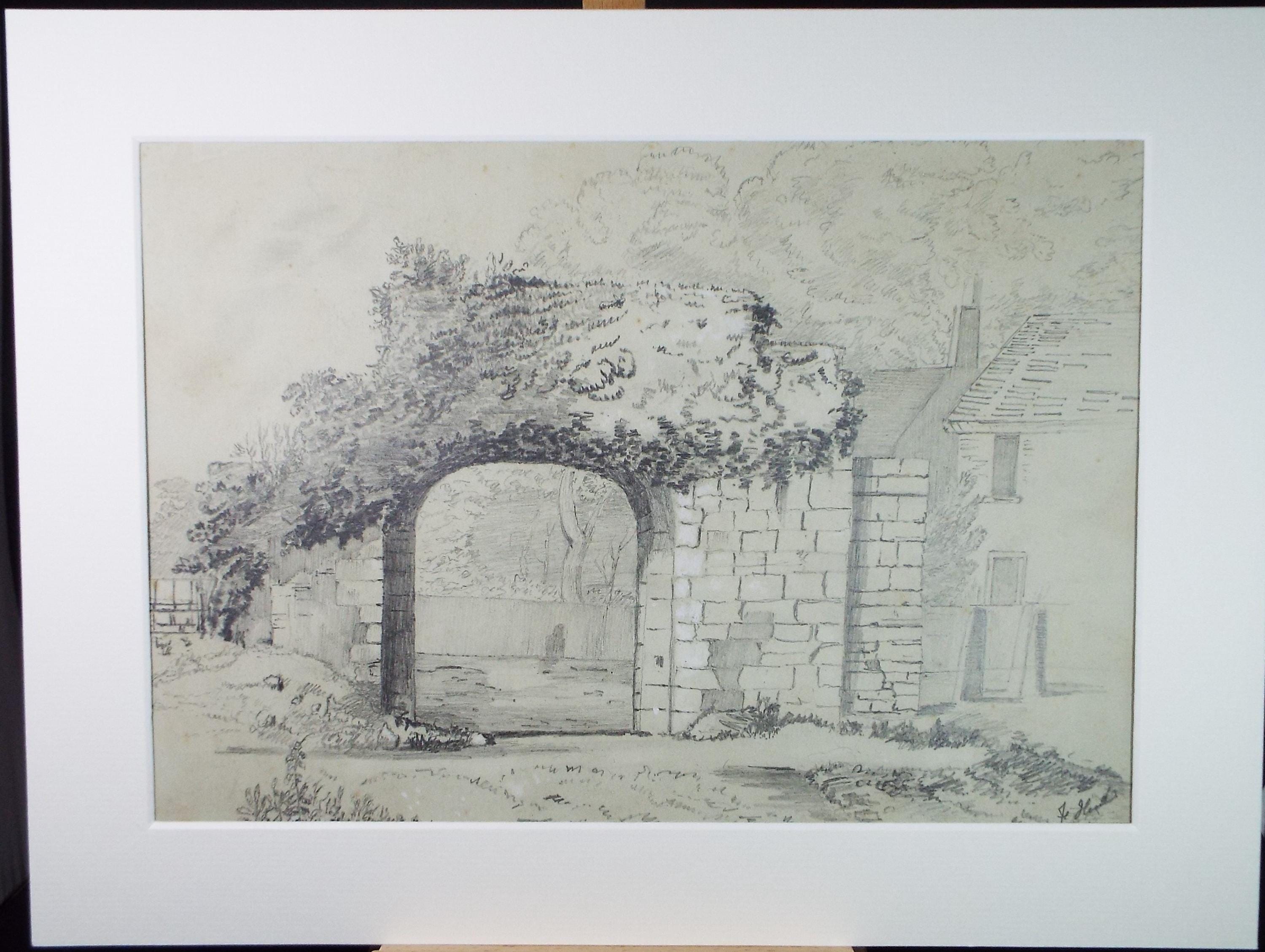 Pencil Drawing,'Stone Arch', Mid 19th century, Unknown Artist
