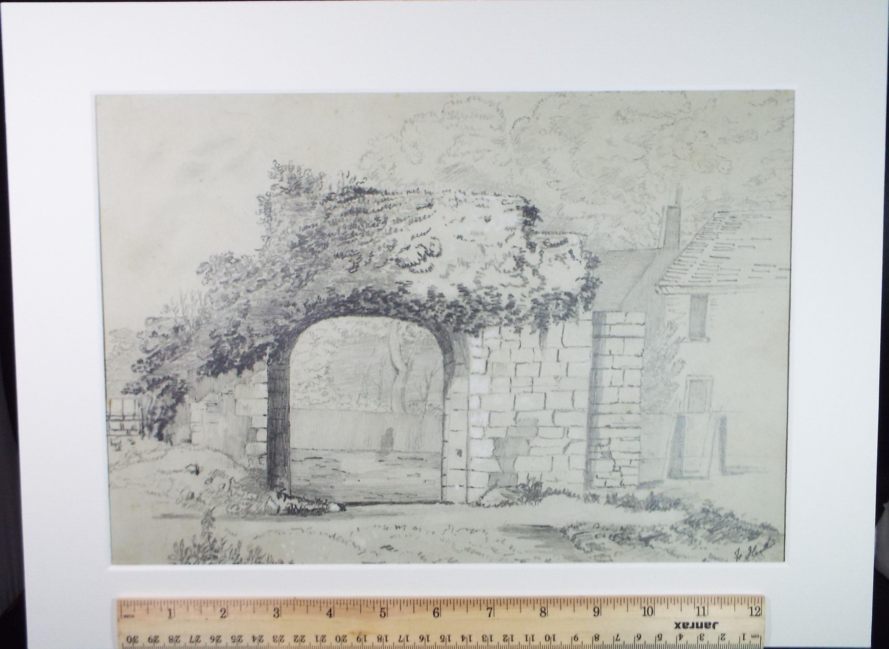 Pencil Drawing,'Stone Arch', Mid 19th century, Unknown Artist