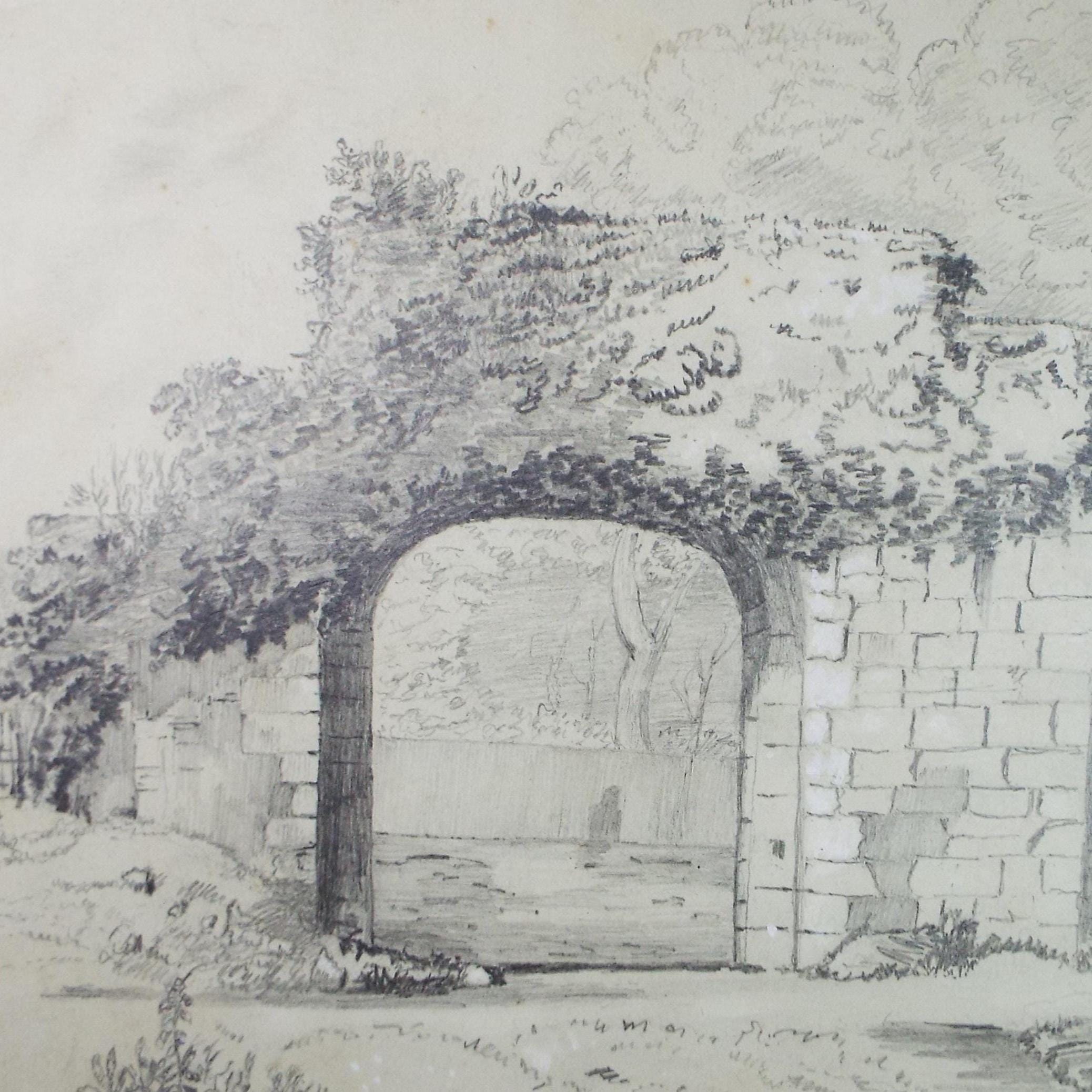 Pencil Drawing,'Stone Arch', Mid 19th century, Unknown Artist