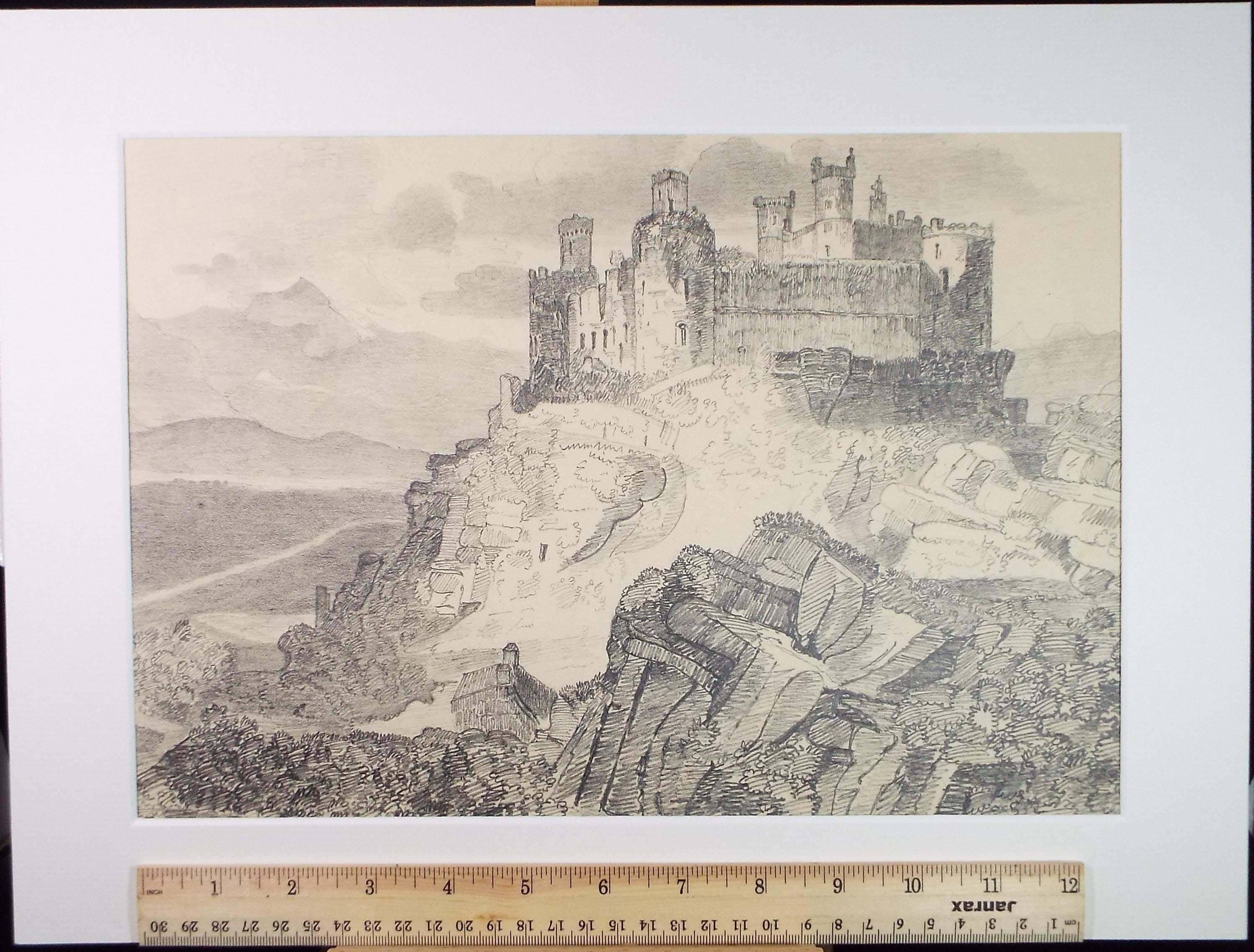 Pencil Drawing,'Castle', Late 19th century, Unknown Artist
