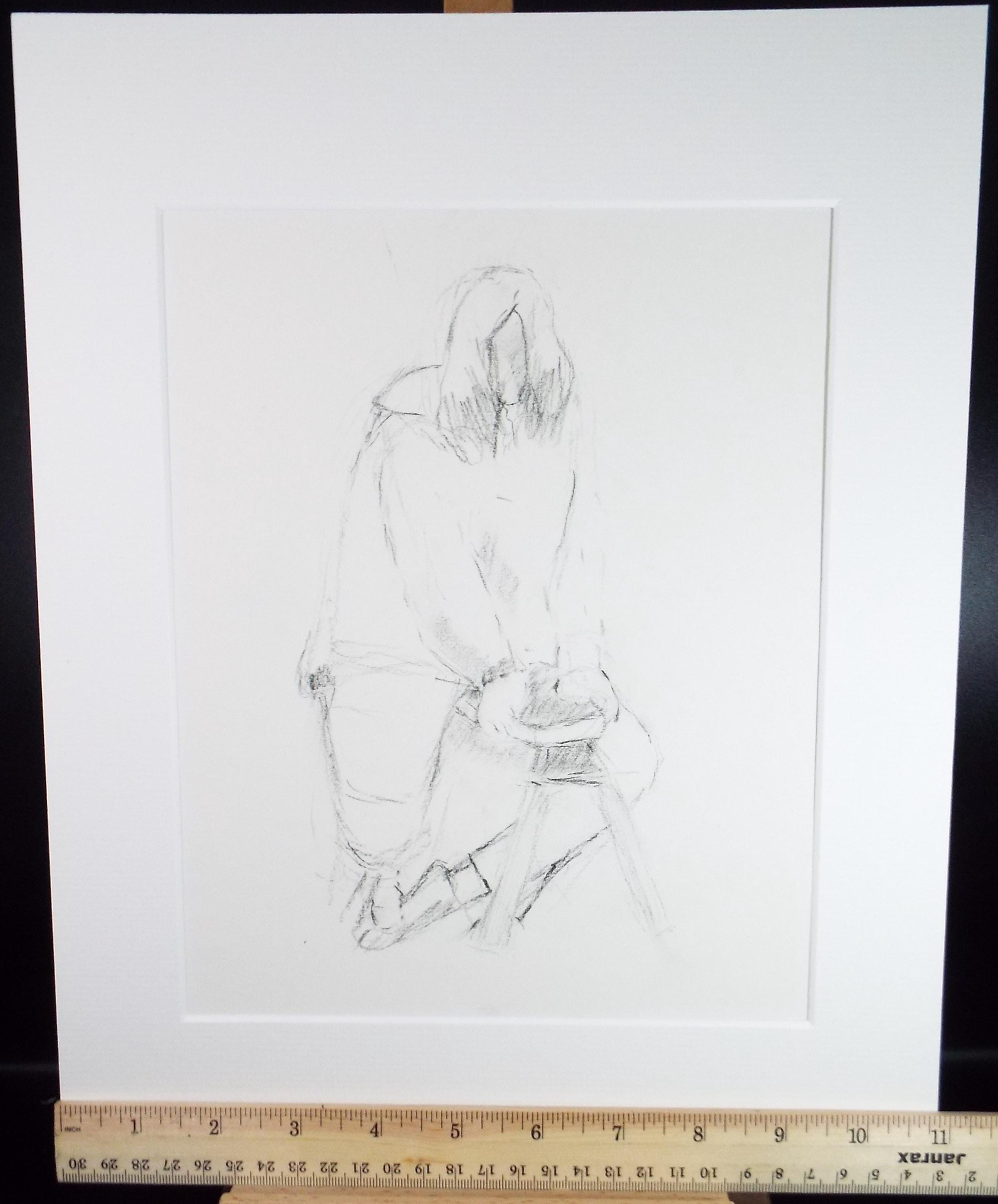 Pencil Drawing 'Seated Woman', c1960's, Franklin White (1892-1975)