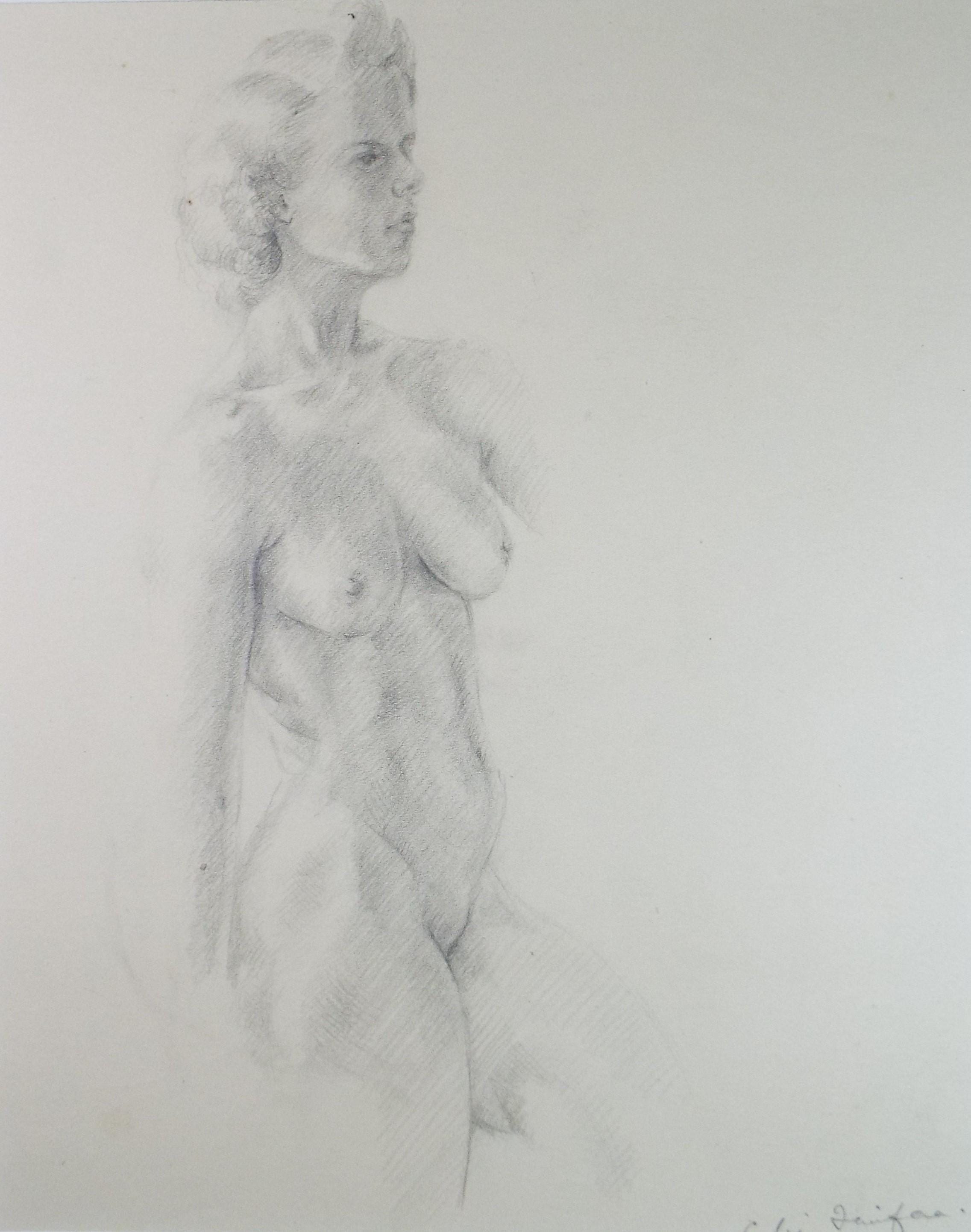 Original Pencil Drawing, 'Female Nude Life Study ', circa 1940's, Celia Fairfax