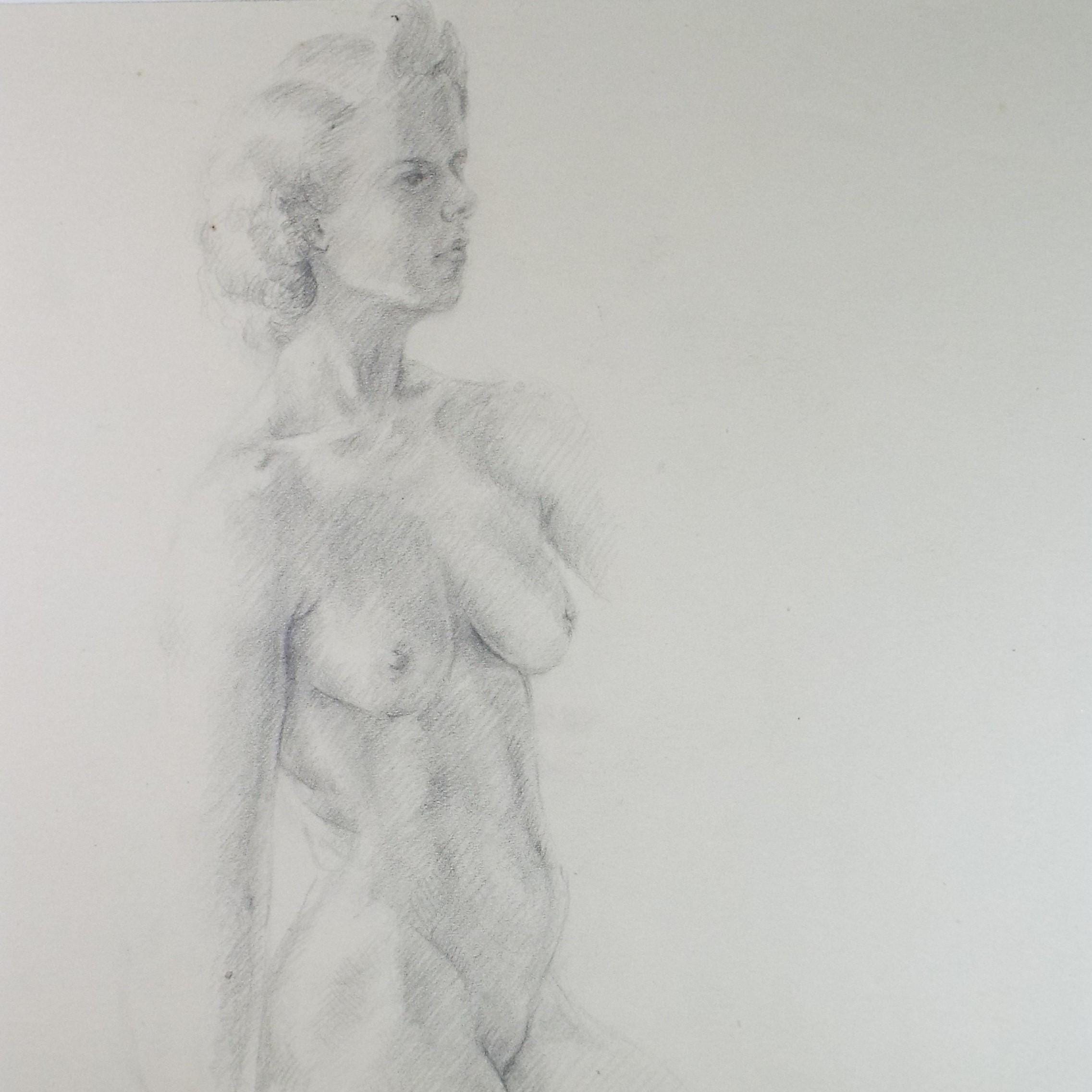 Original Pencil Drawing, 'Female Nude Life Study ', circa 1940's, Celia Fairfax