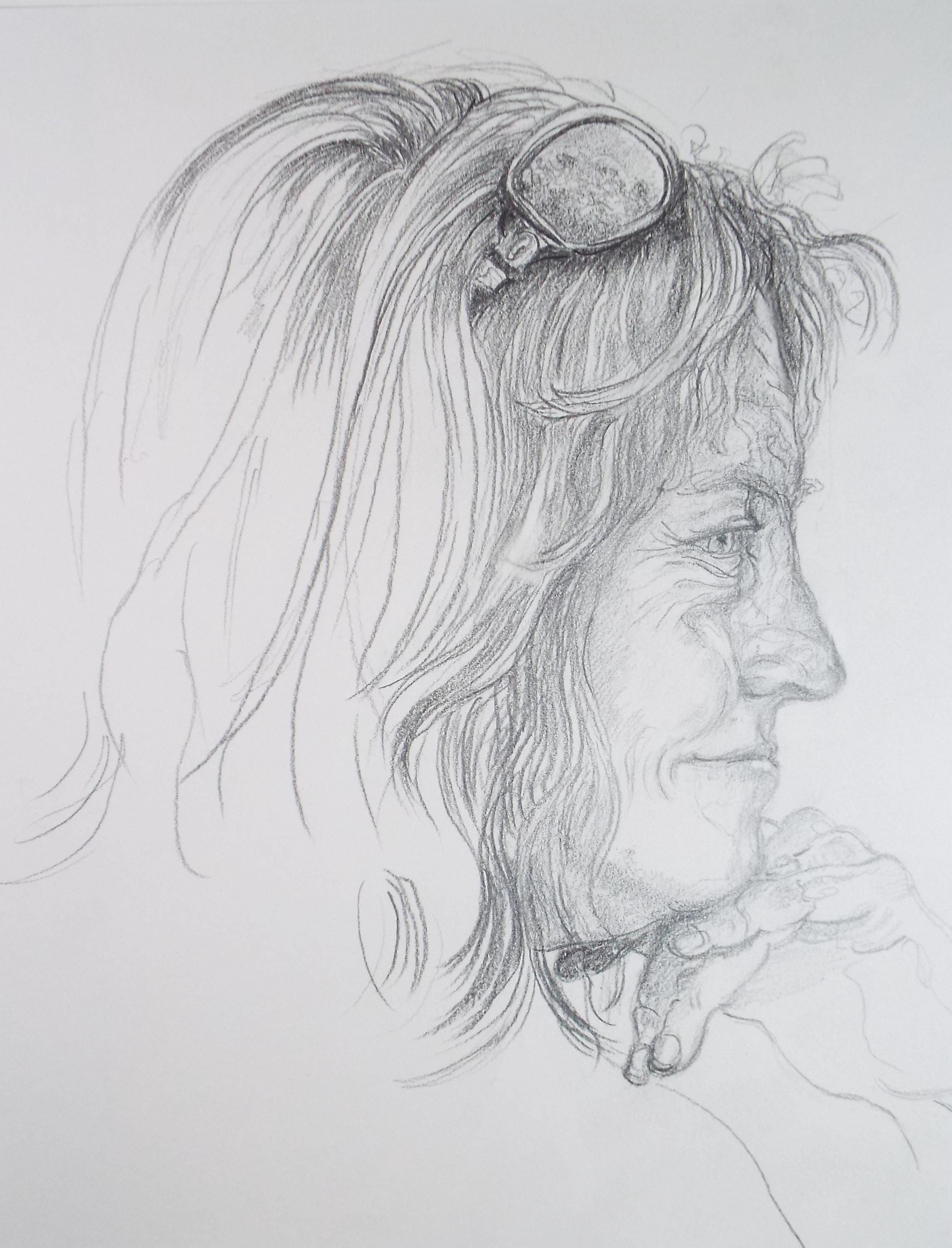 Original Pencil Drawing,'Portrait of a Woman', circa 1990's