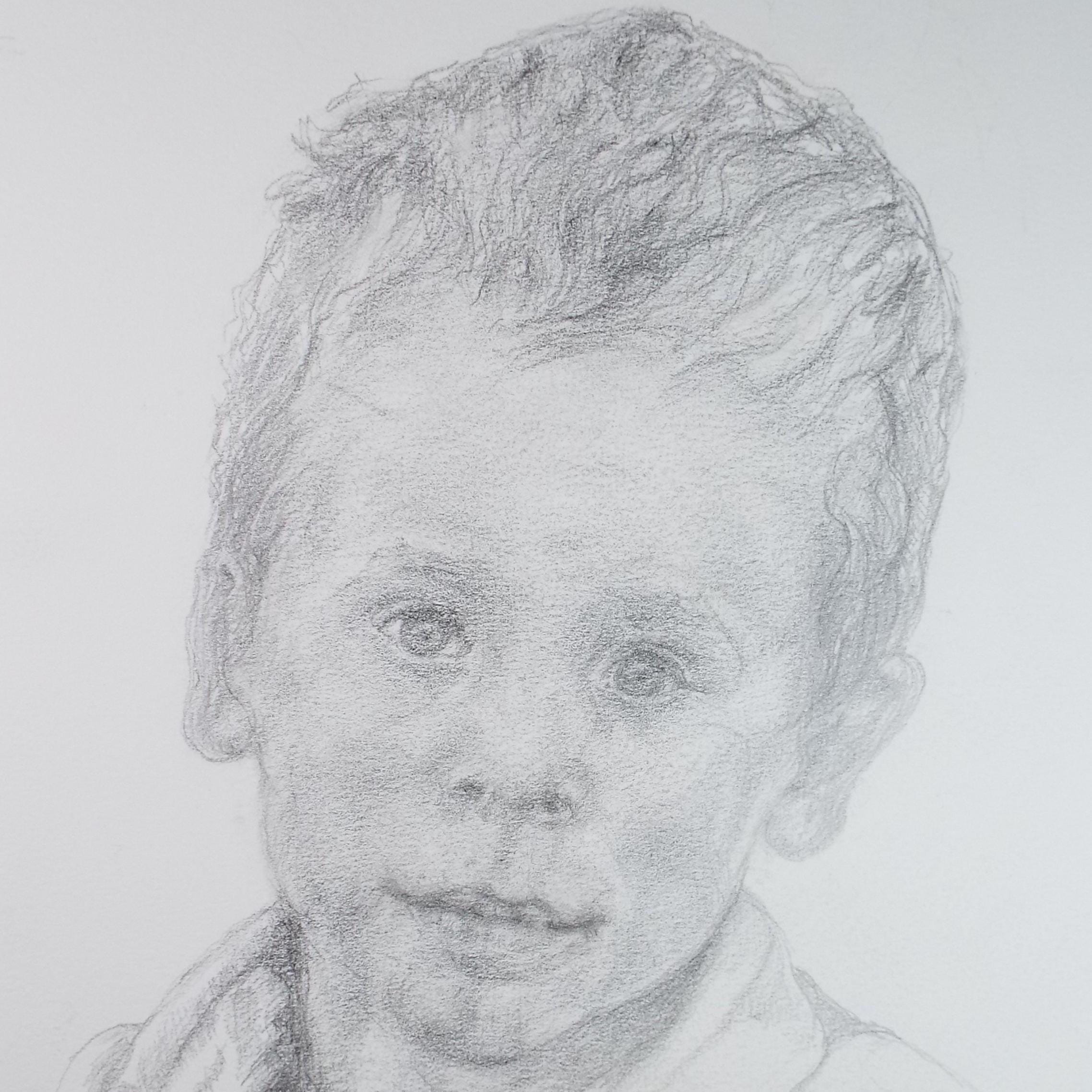 Original Pencil Sketch,'Portrait of a Young Boy', unknown Artist, Circa 1990's