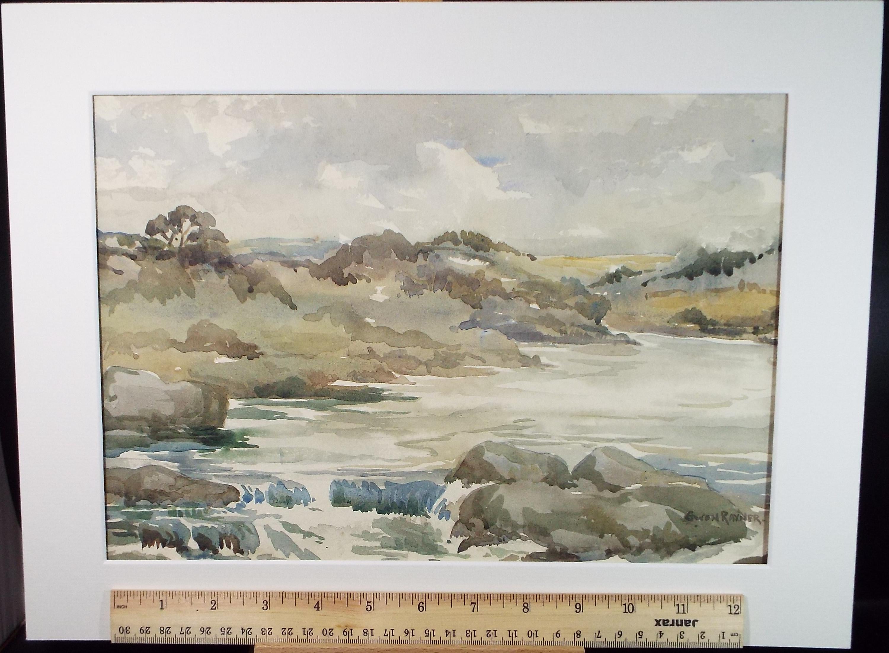 Original Watercolour, 'River Landscape', Gwen Rayner, c1970's